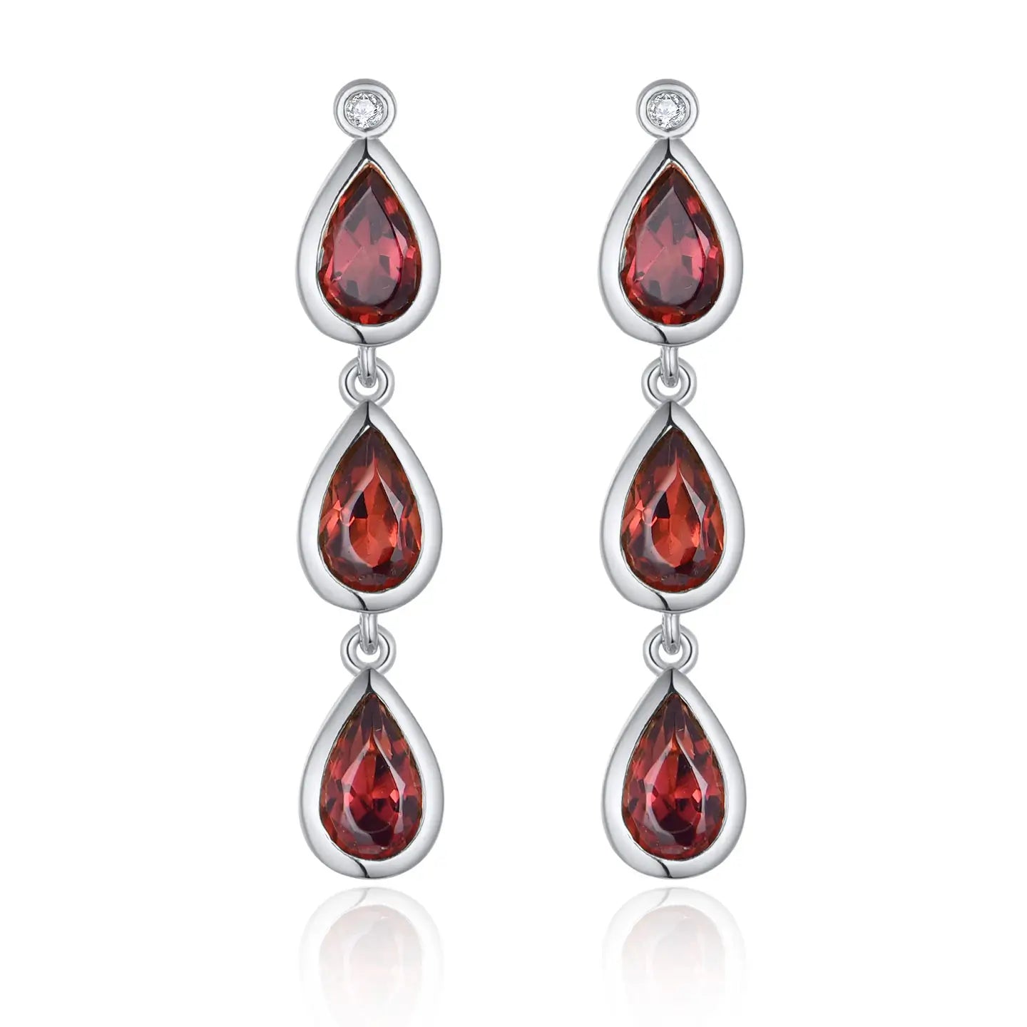 Venus Tears pear Garnet Diamond Drop Earrings 14k white gold 