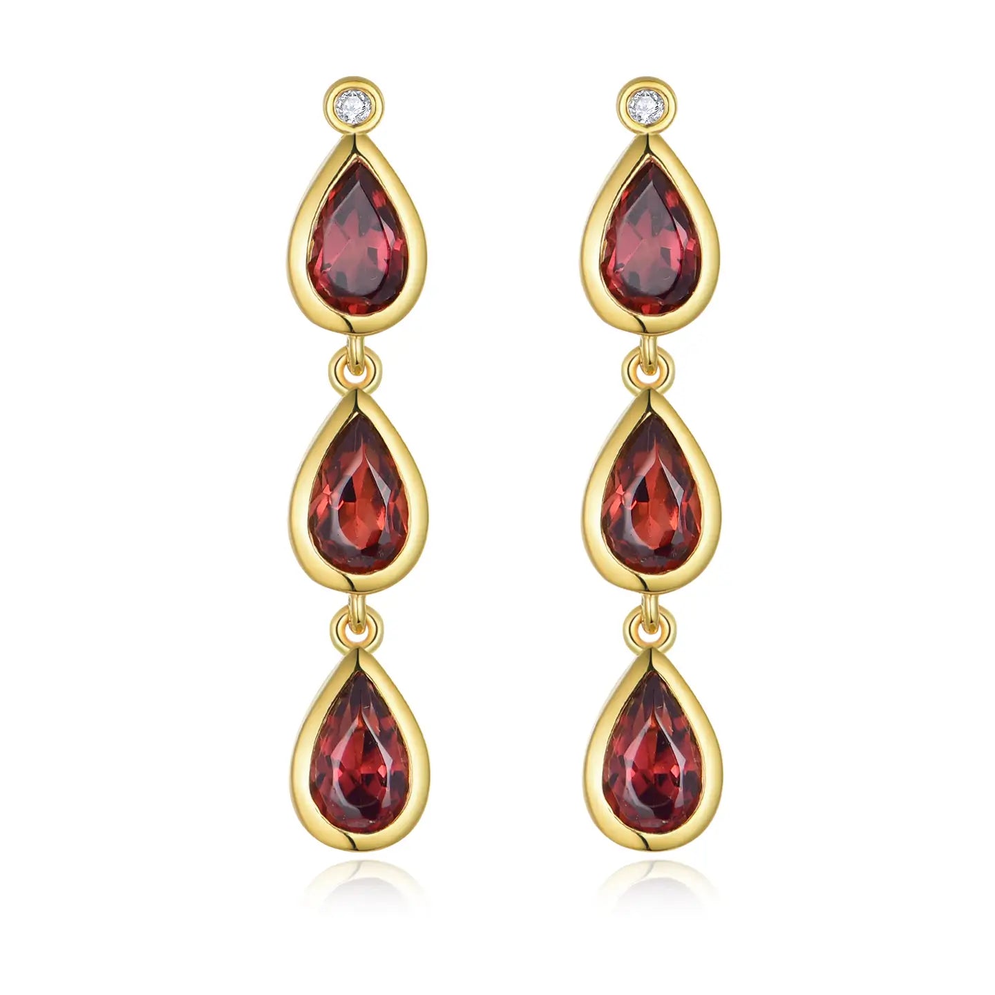 Venus Tears pear Garnet Diamond Drop Earrings 14k yellow gold 