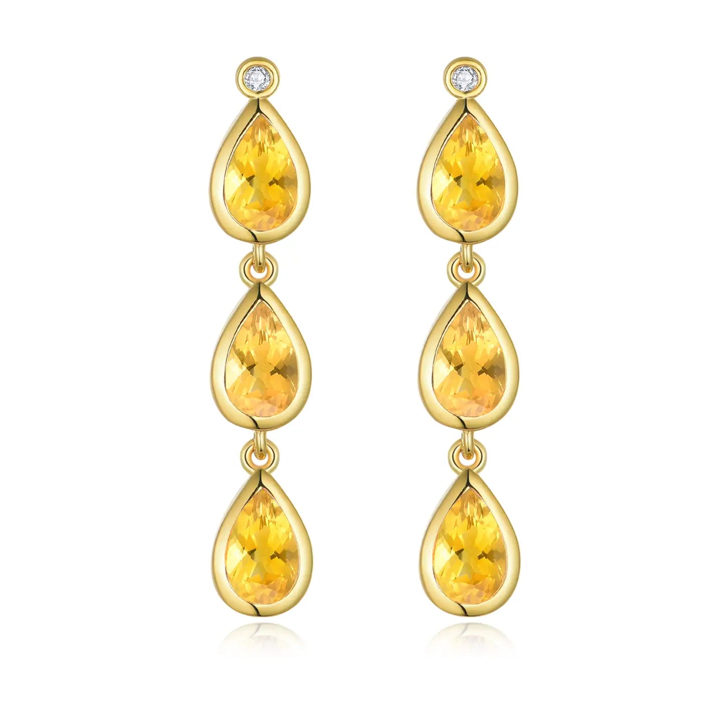 Venus Tears pear Citrine Diamond Drop Earrings 14k yellow gold