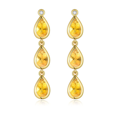 Venus Tears pear Citrine Diamond Drop Earrings 14k yellow gold