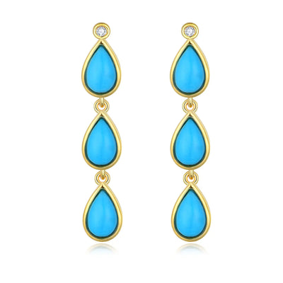 Venus Tears Pear Natural Turqouise Diamond Drop Earrings 14k yellow gold 