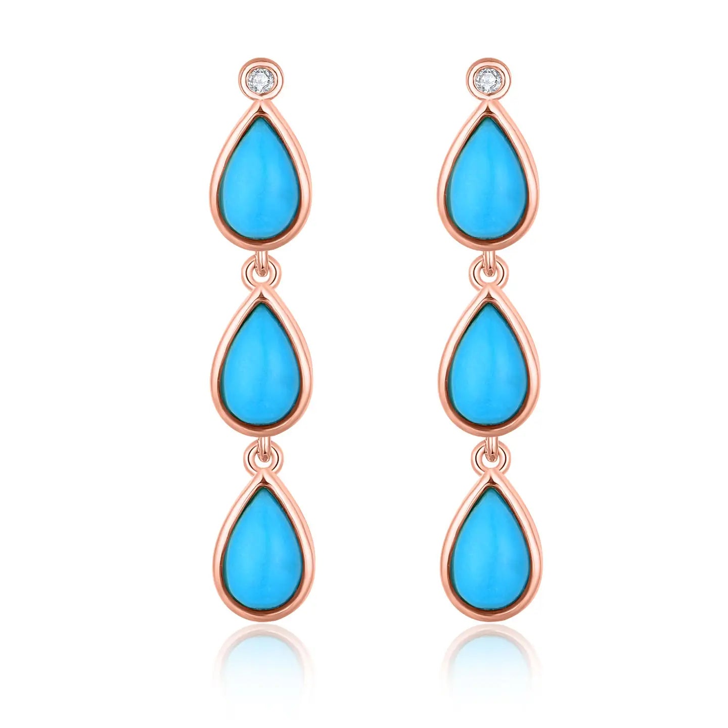 Venus Tears Pear Natural Gemstones Diamond Drop Earrings 14k rose gold 