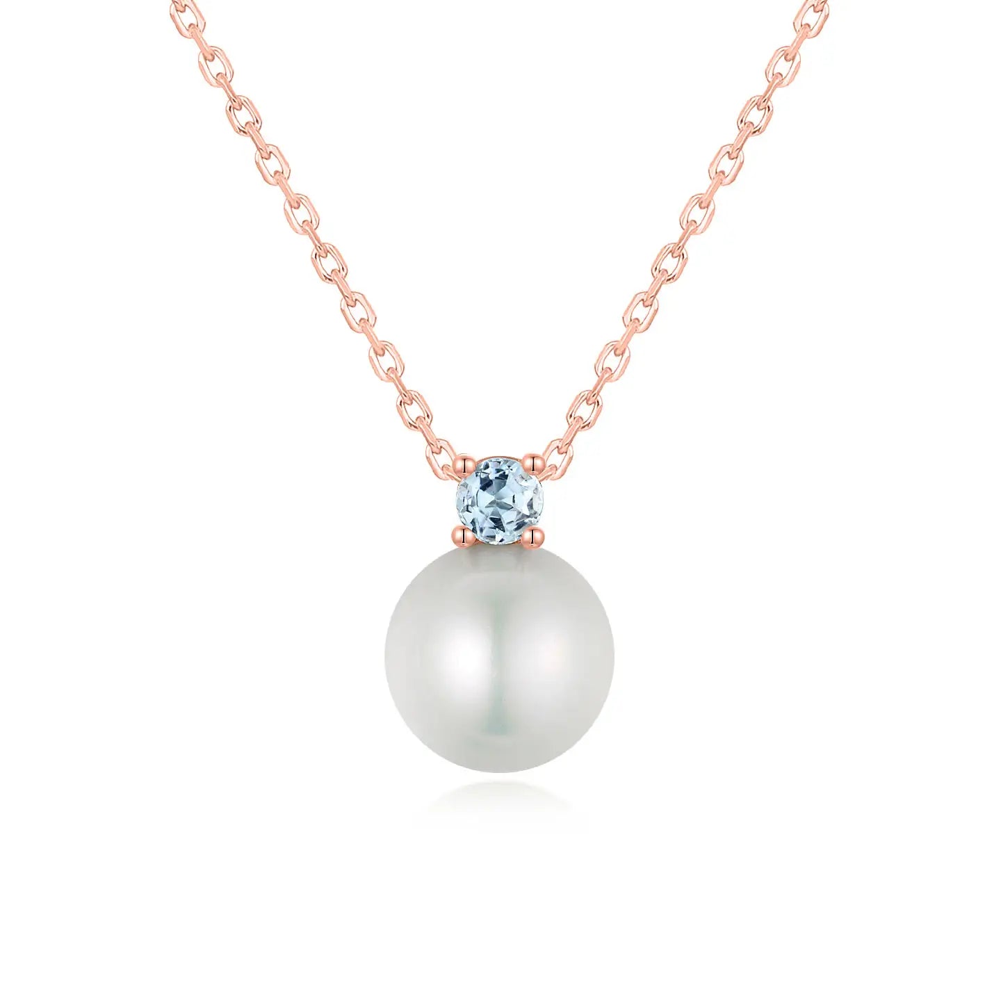 Birthstone Aquamarine Pearl Necklace in 14k rose gold