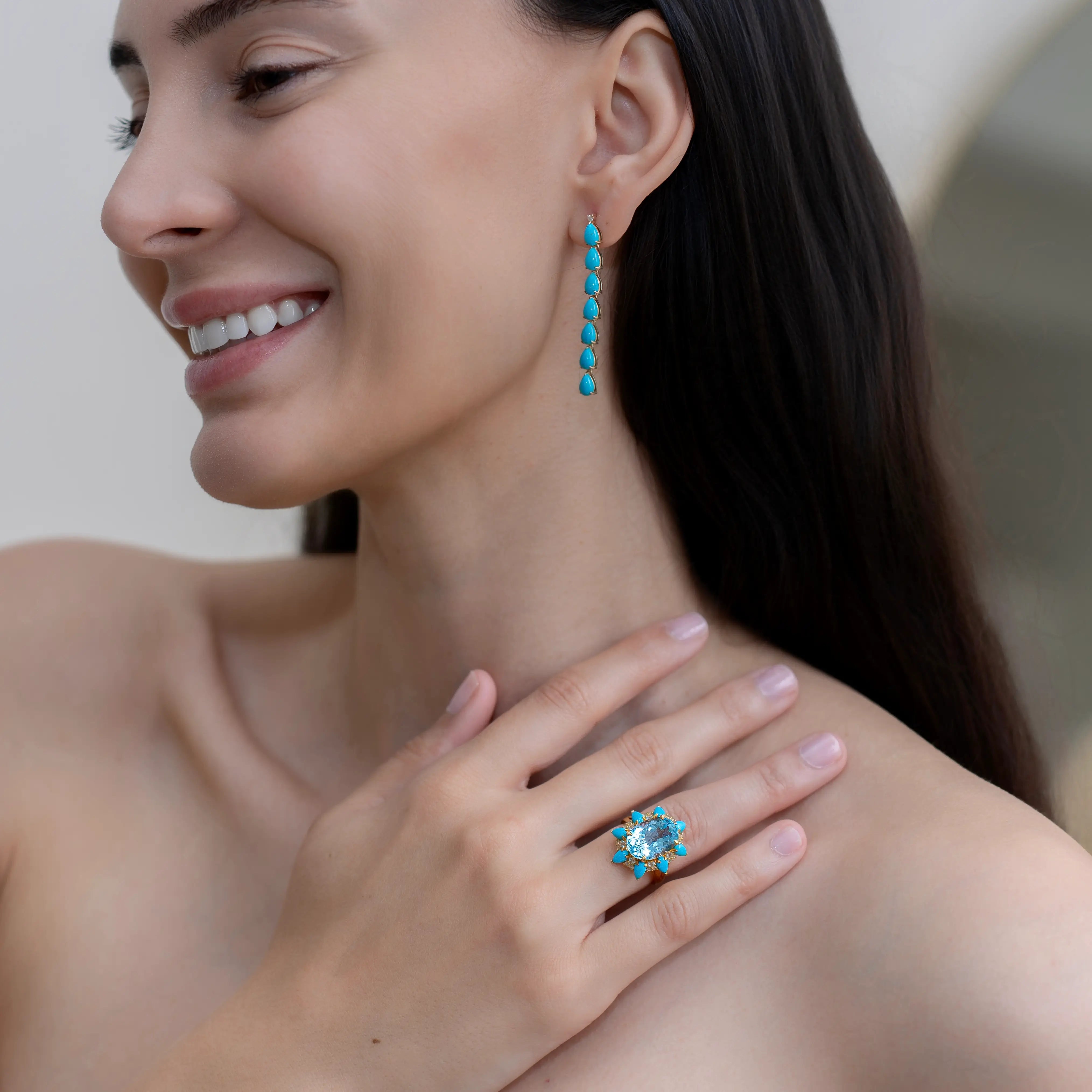 Topaz Turquoise Aquamarine Cocktail Ring