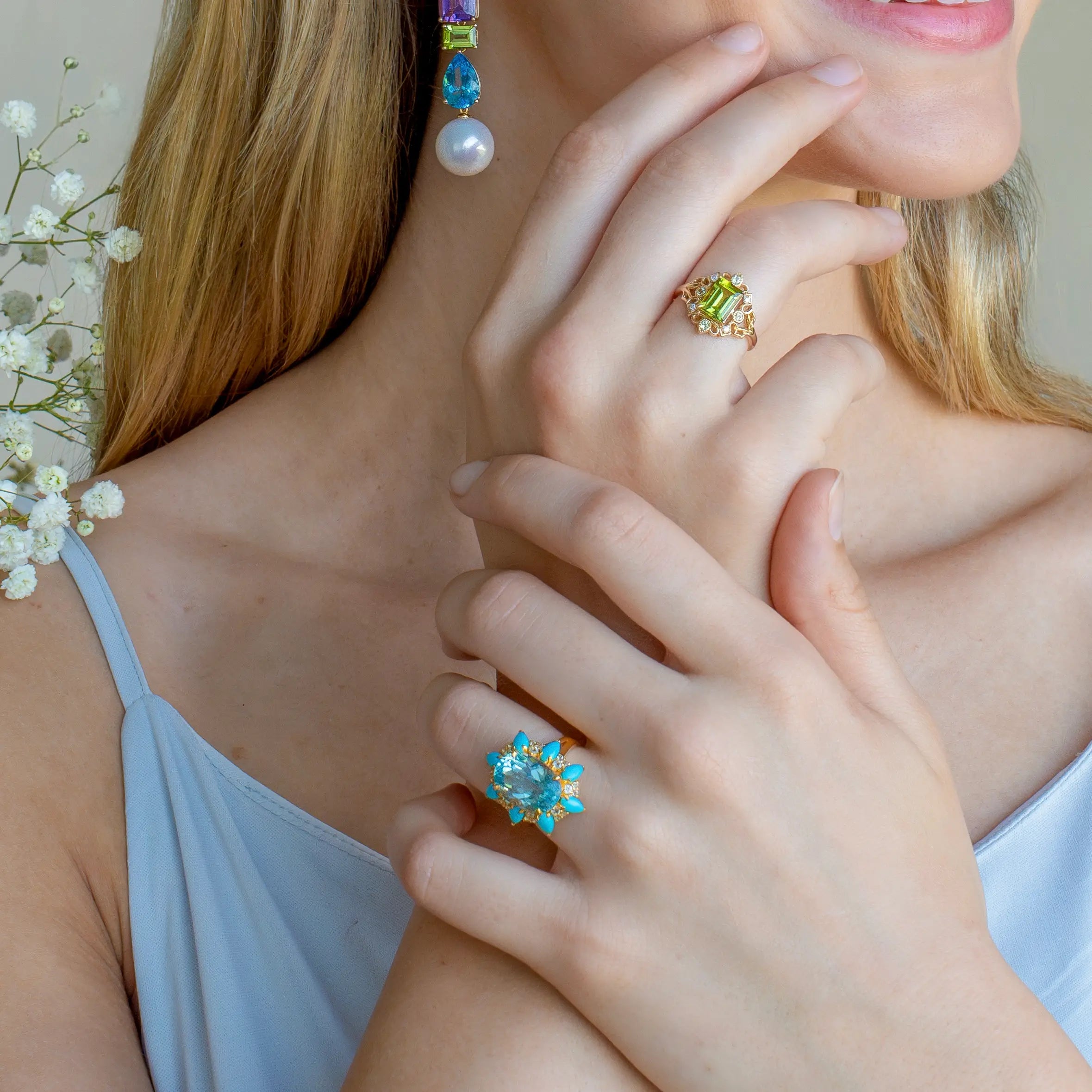 Topaz Turquoise Aquamarine Cocktail Ring