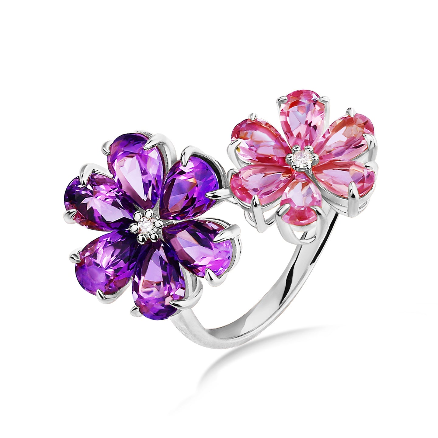 Flora Blossom Amethyst and Pink Tourmaline Diamond Cocktail Ring