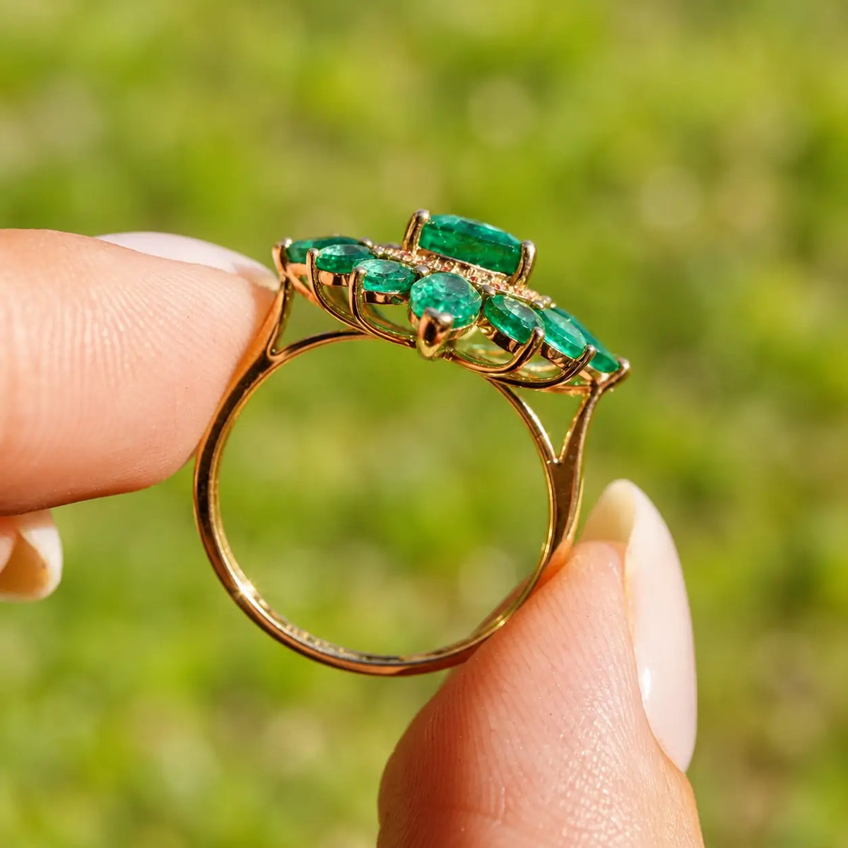 14k yellow gold Stellara 3.95 ctw AIGS Certified Natural Emerald & Sapphire Ring (One-of-a-Kind)