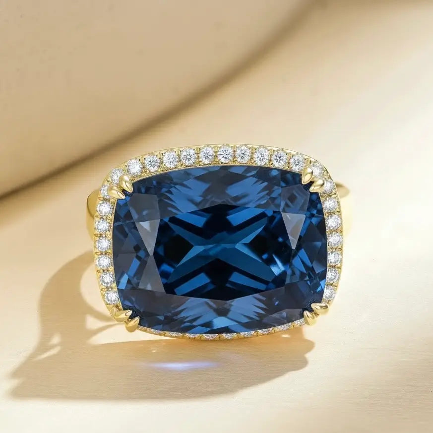 Kai Reflection Natural 13.3ctw Old Mine Blue Topaz & Lab-Grown Diamond Ring in 14k yellow gold