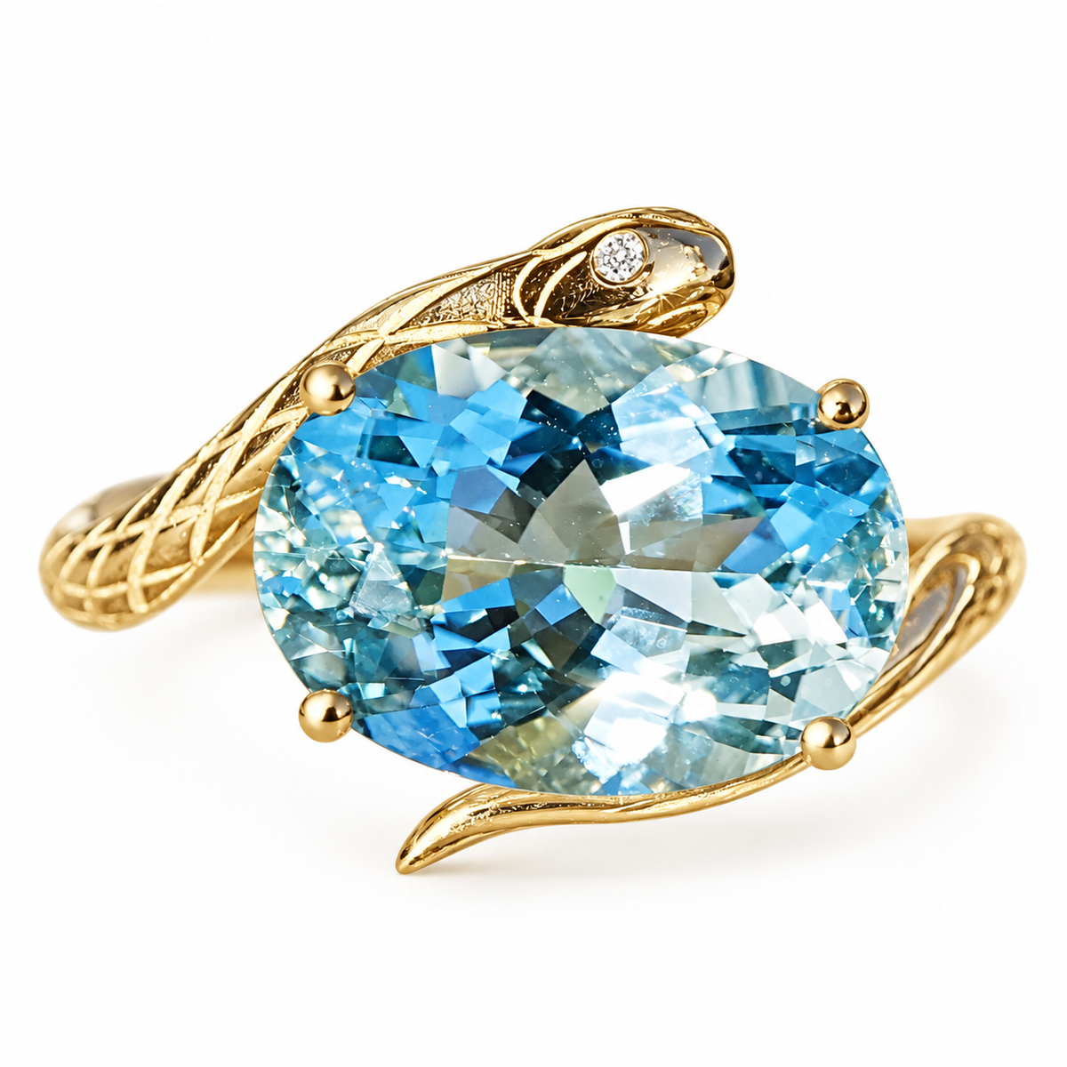 Snake Protection 4.23 ctw AIGS Certified Natural Aquamarine & Diamond East-West Ring