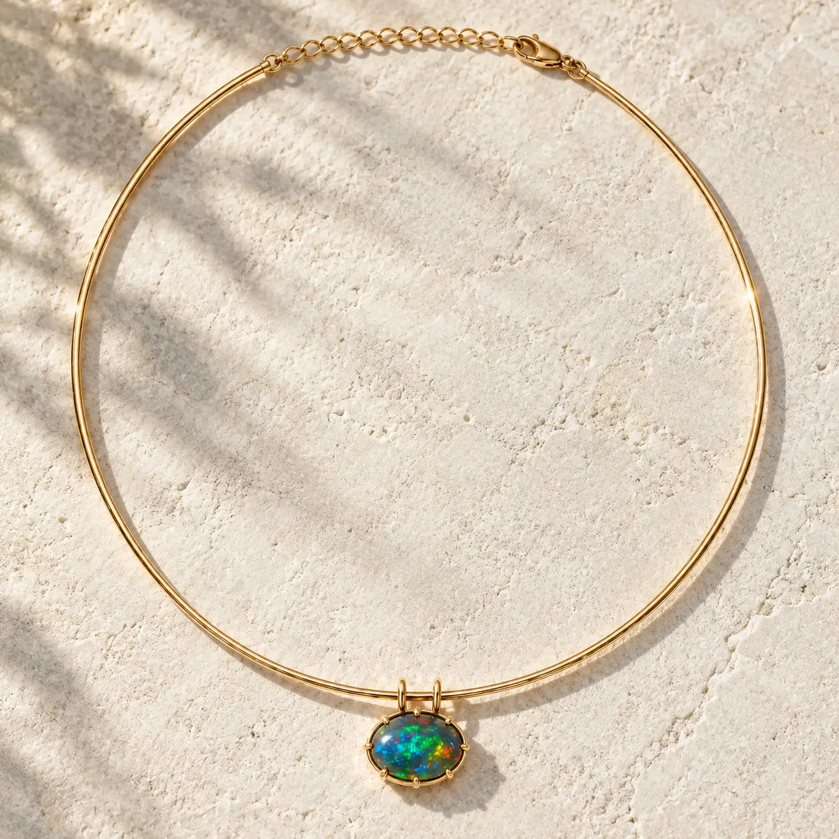 14k yellow gold Vivid Aura 8.35ct Natural Black Opal Collar Necklace (One-of-a-Kind)