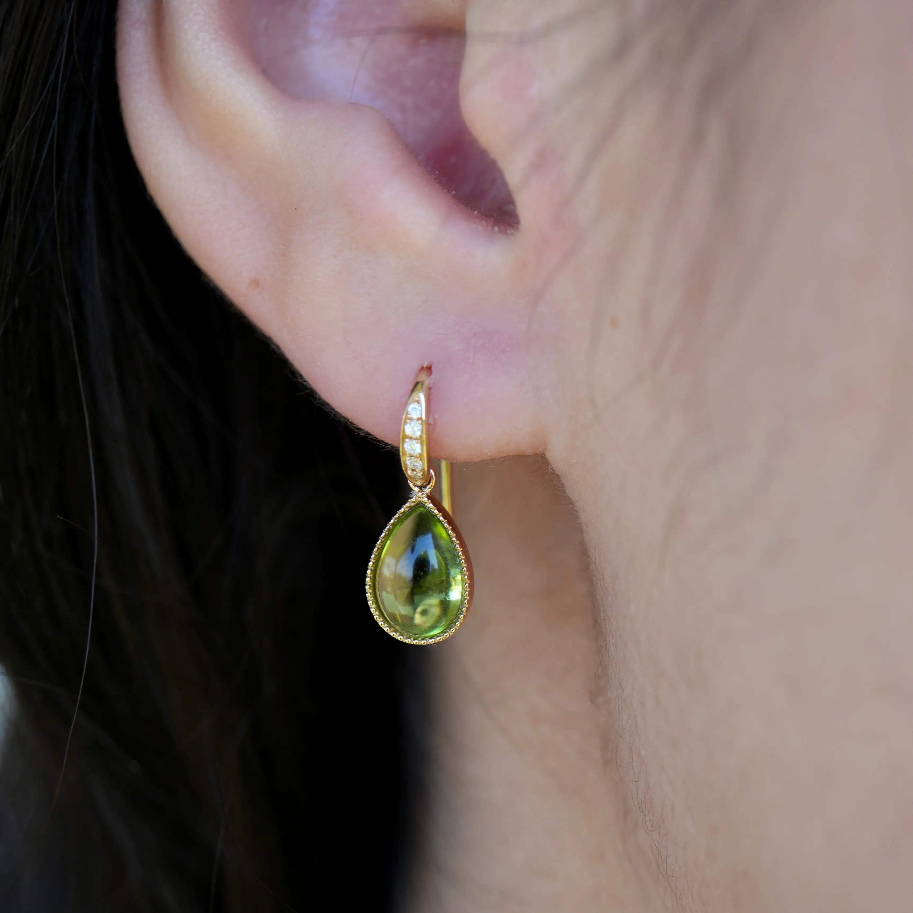 Convertible Peridot Drop Only Earrings 14k yellow gold 