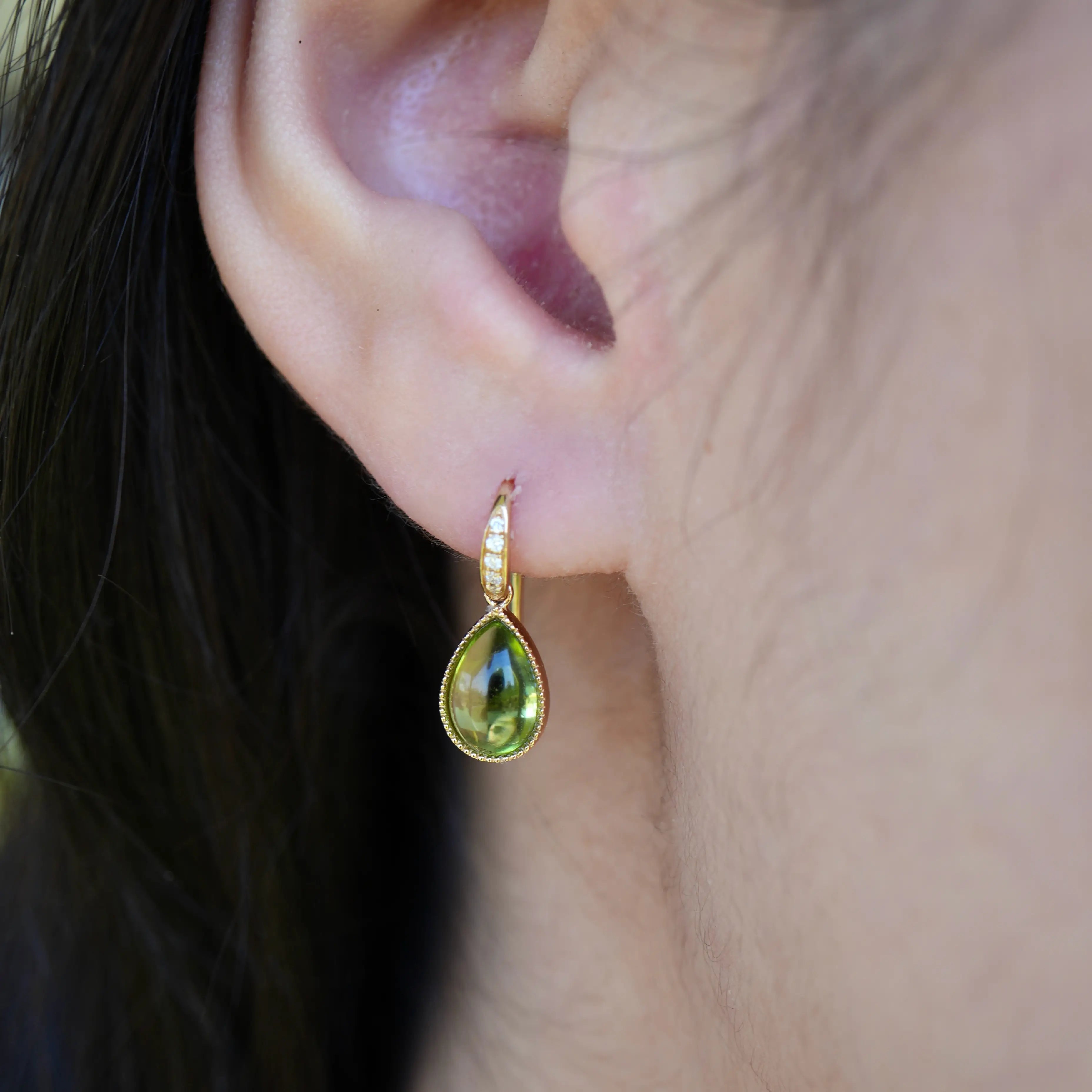 Convertible Peridot Drop Only Earrings 14k yellow gold 