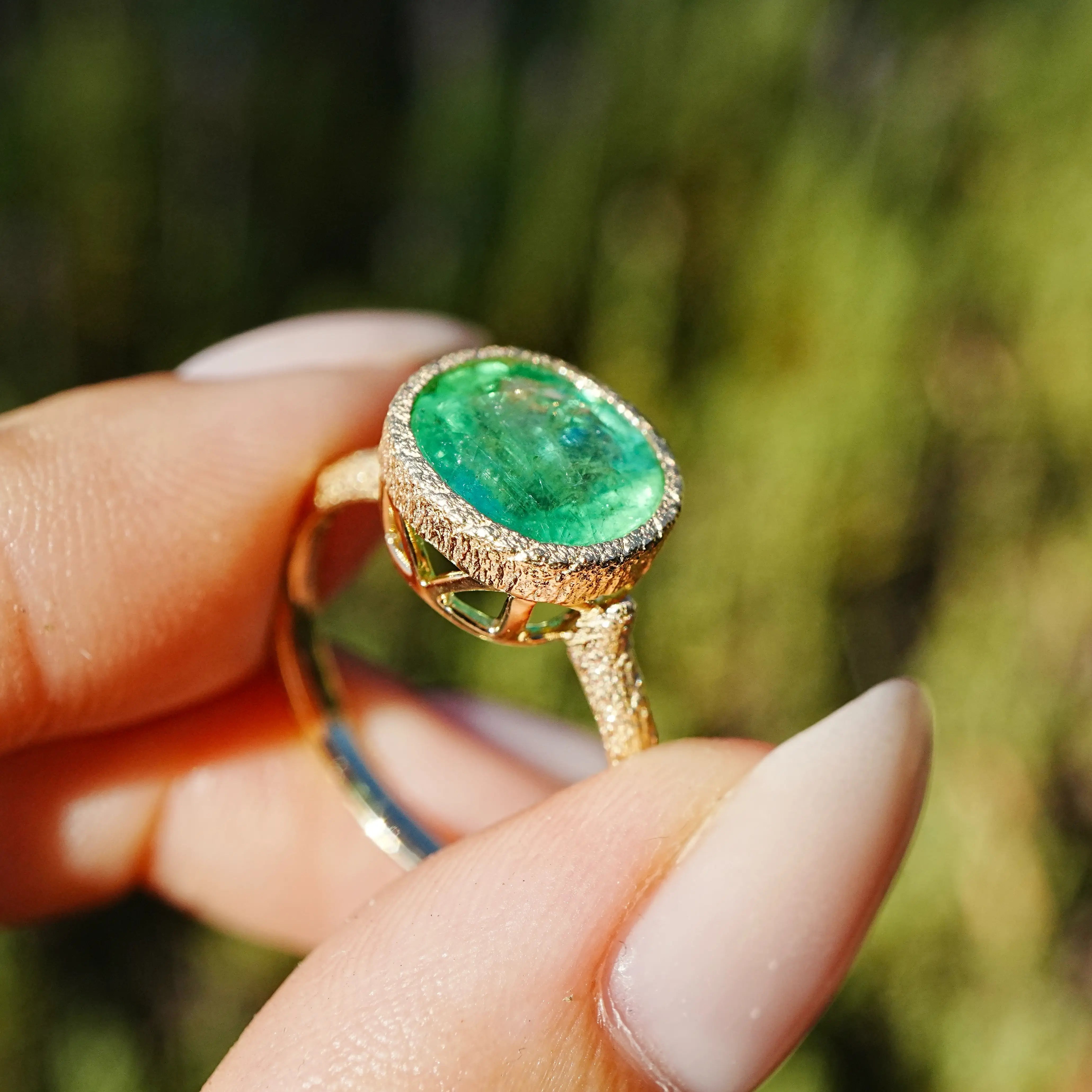 14k yellow gold Aria Arch 2.95ct Natural Green Tourmaliine Ring (One-of-a-Kind) in size 7