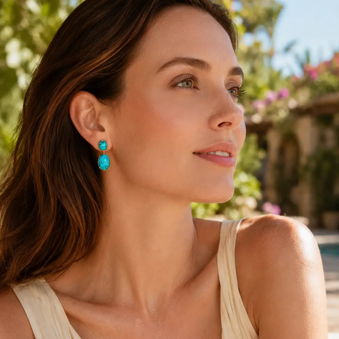 14k yellow gold Aurea 9.50 ctw Natural Turquoise Drop Earrings (One-of-a-Kind)