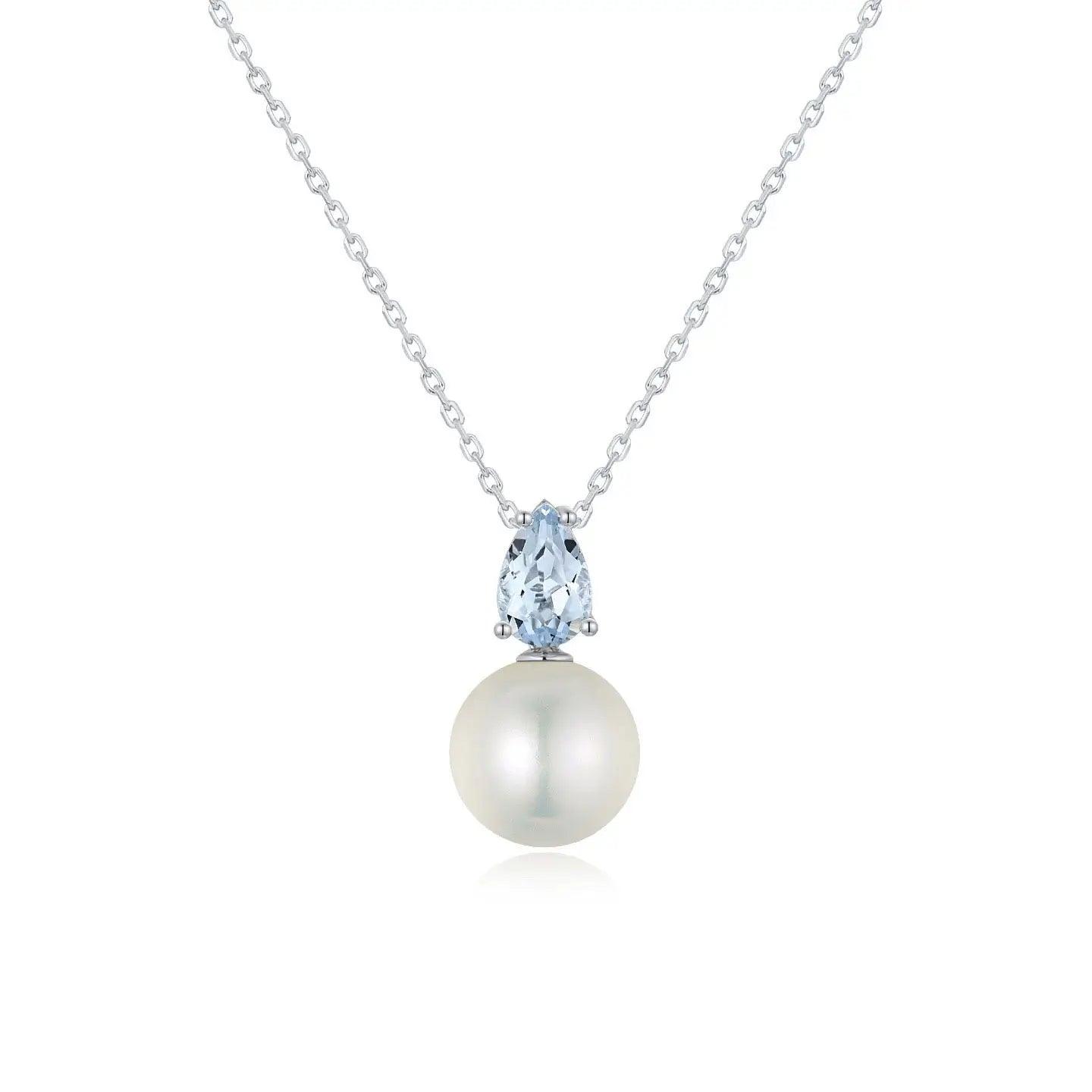 Teardrop Aquamarine Pearl Convertible Drop Necklace 14k white gold 
