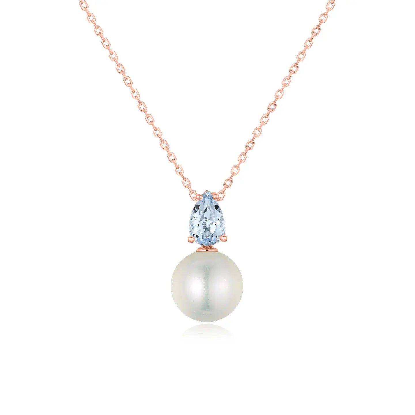Teardrop Aquamarine Pearl Convertible Drop Necklace 14k rose gold 