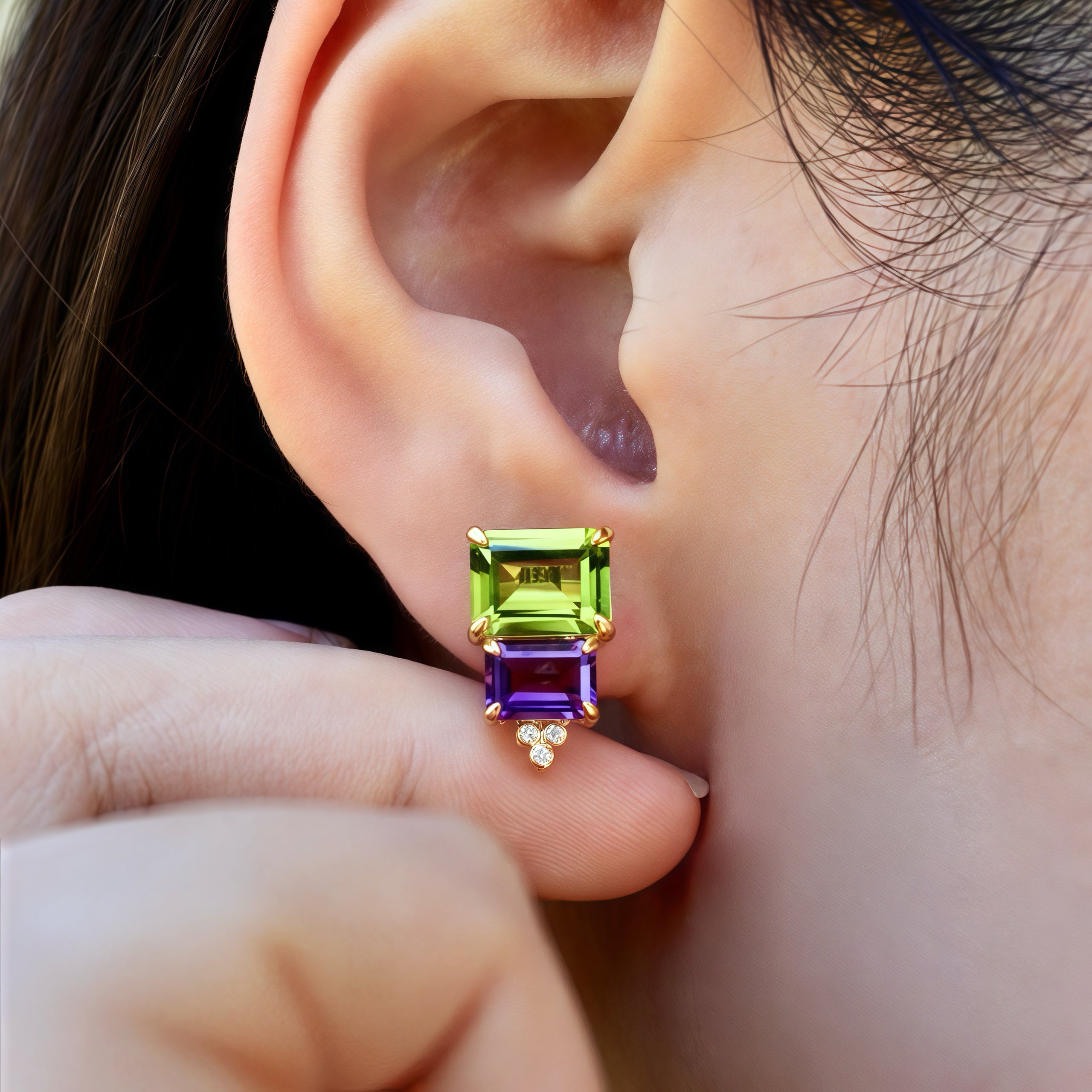 Fortune Peridot Amethyst Diamond Earrings