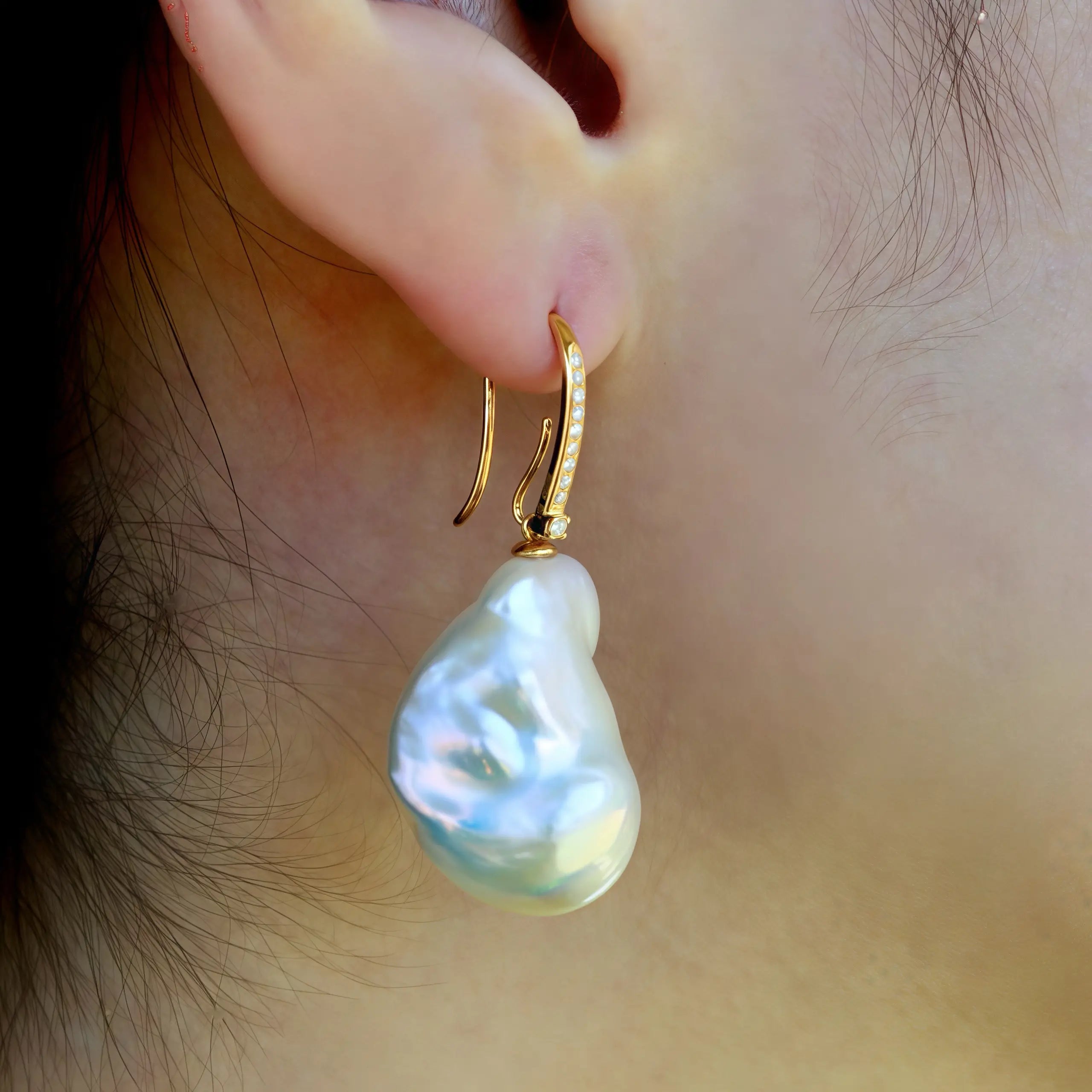 14k yellow gold natural diamond Baroque Pearl Convertible Drop Earrings