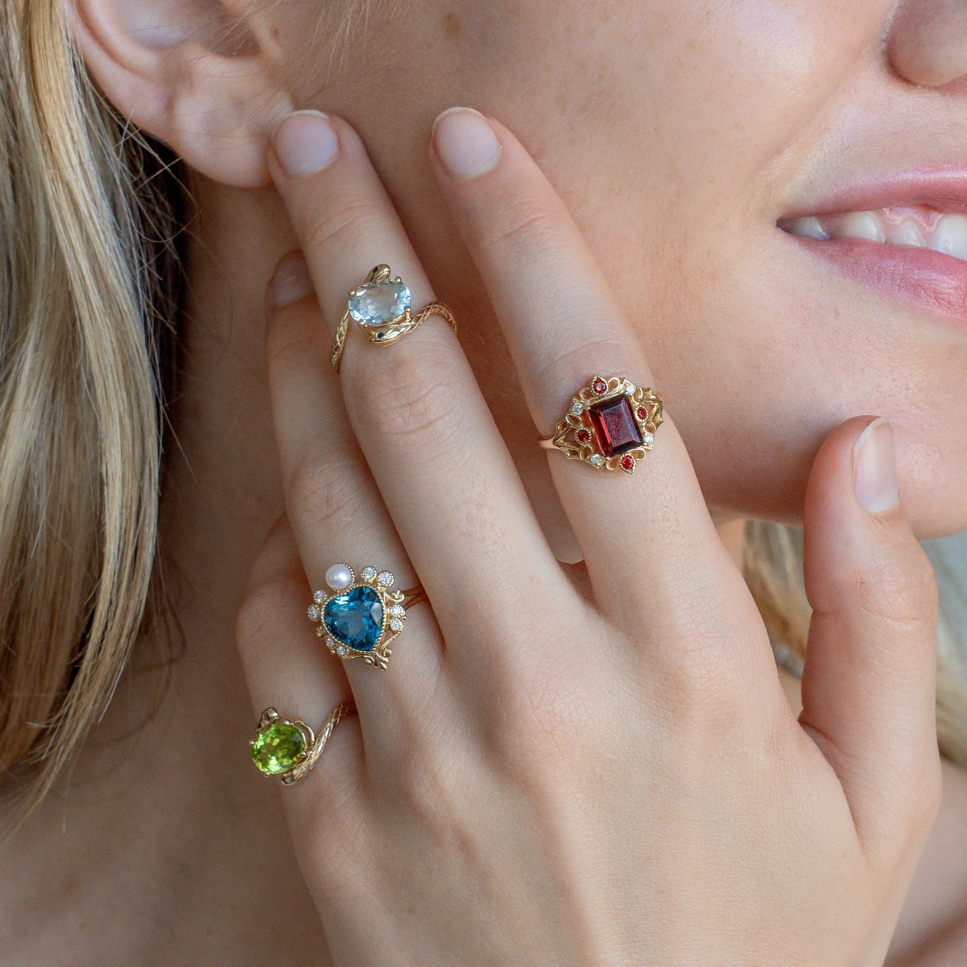 natural gemstone 14k solid gold ring collection