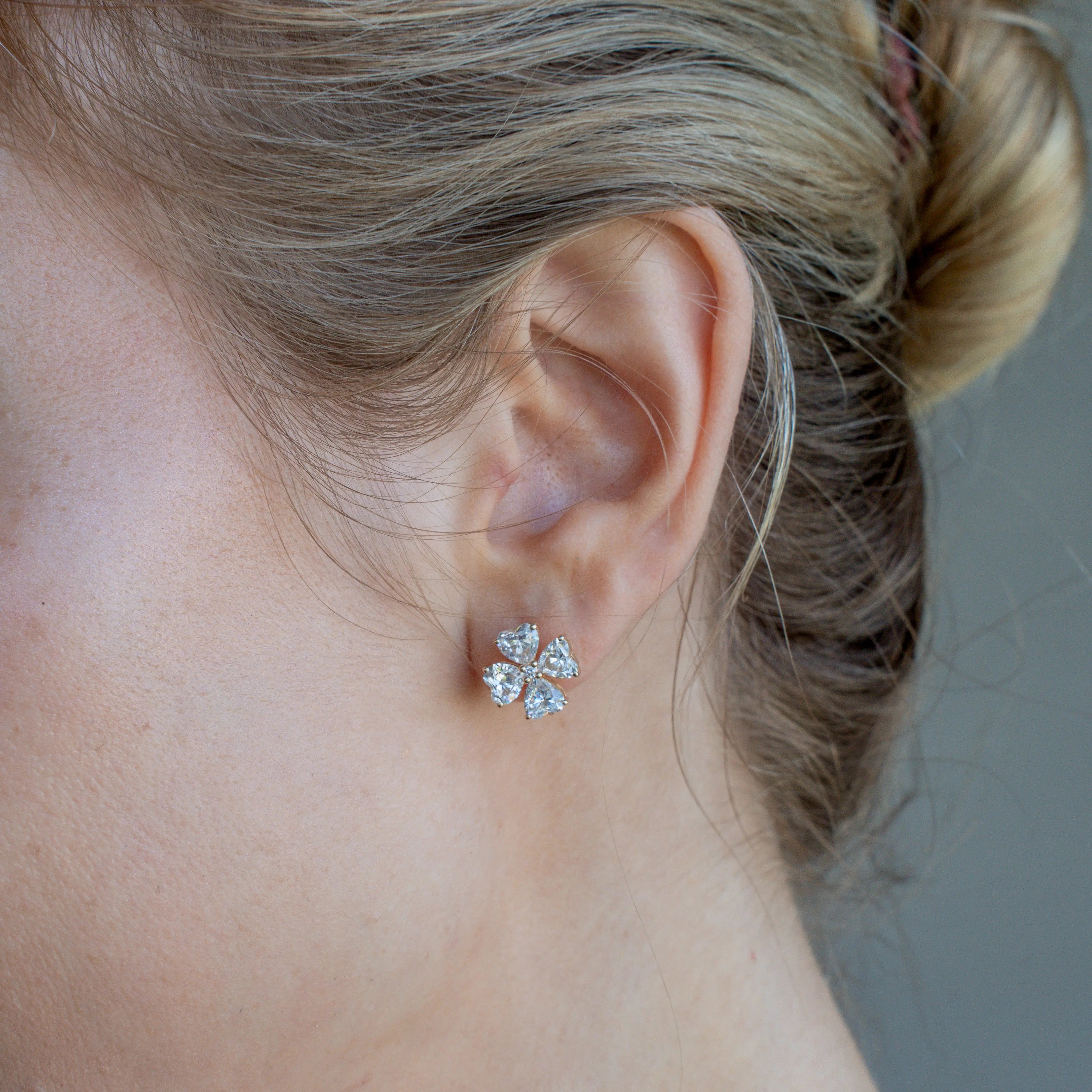 Lucky Clover Lab Grown Diamond Clover Earrings 14k solid gold
