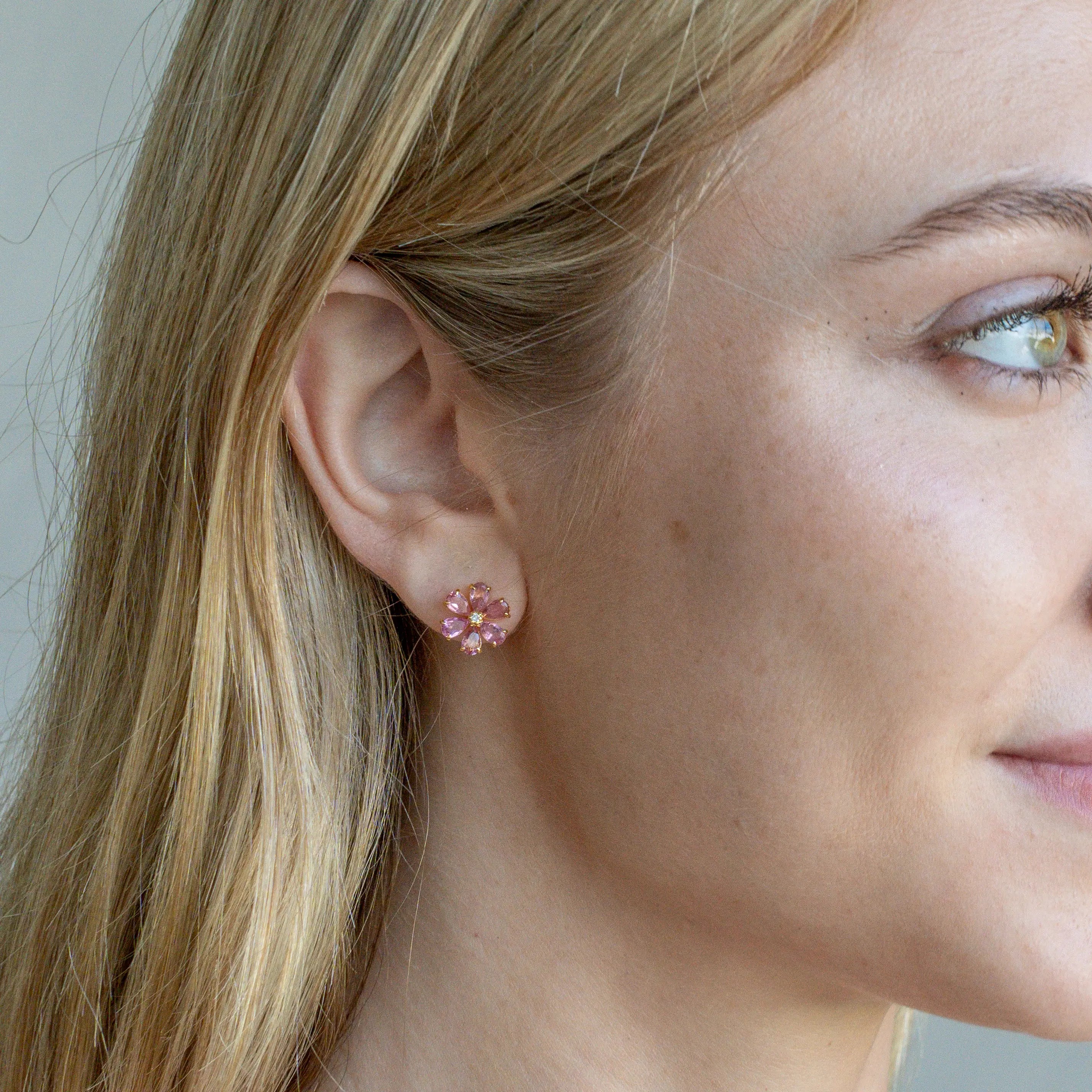 Flora Blossom Pink Tourmaline Diamond Earrings