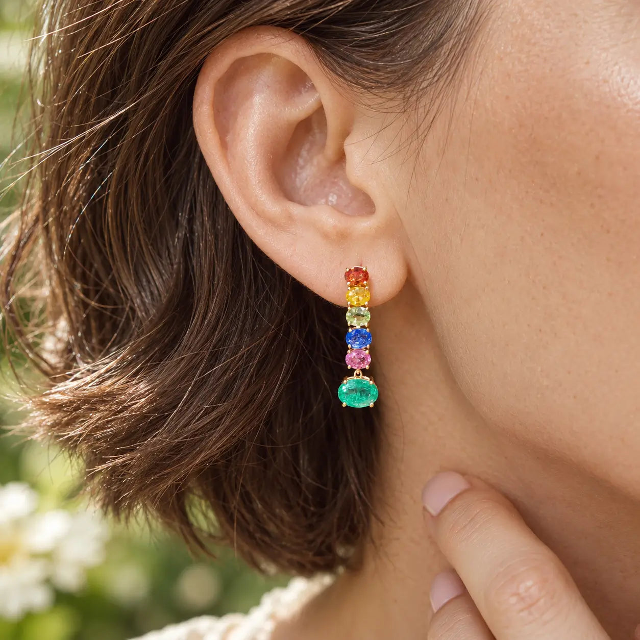 Garden Melody 5.16 ctw Natural Emerald & Rainbow Sapphire Drop Earrings (One-of-a-Kind)