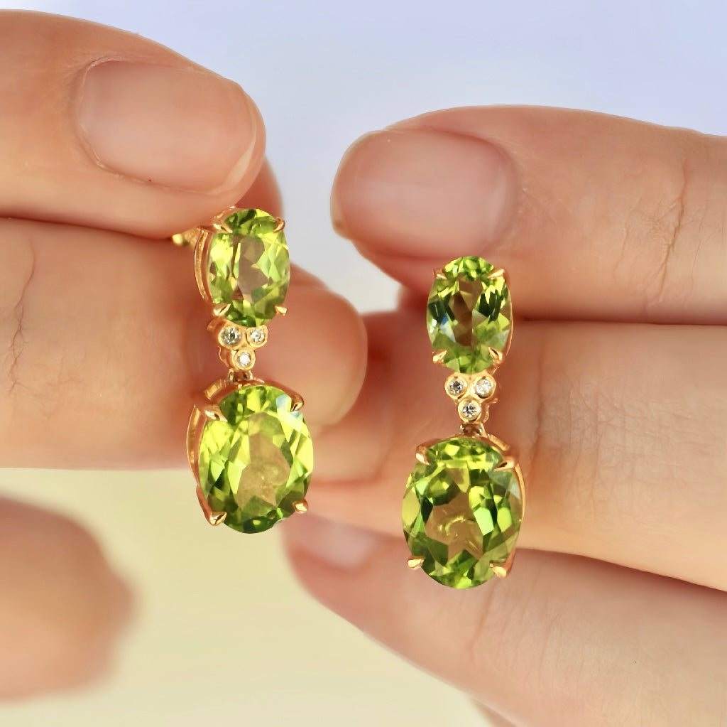 Divina Oval Peridot Diamond Drop Earrings