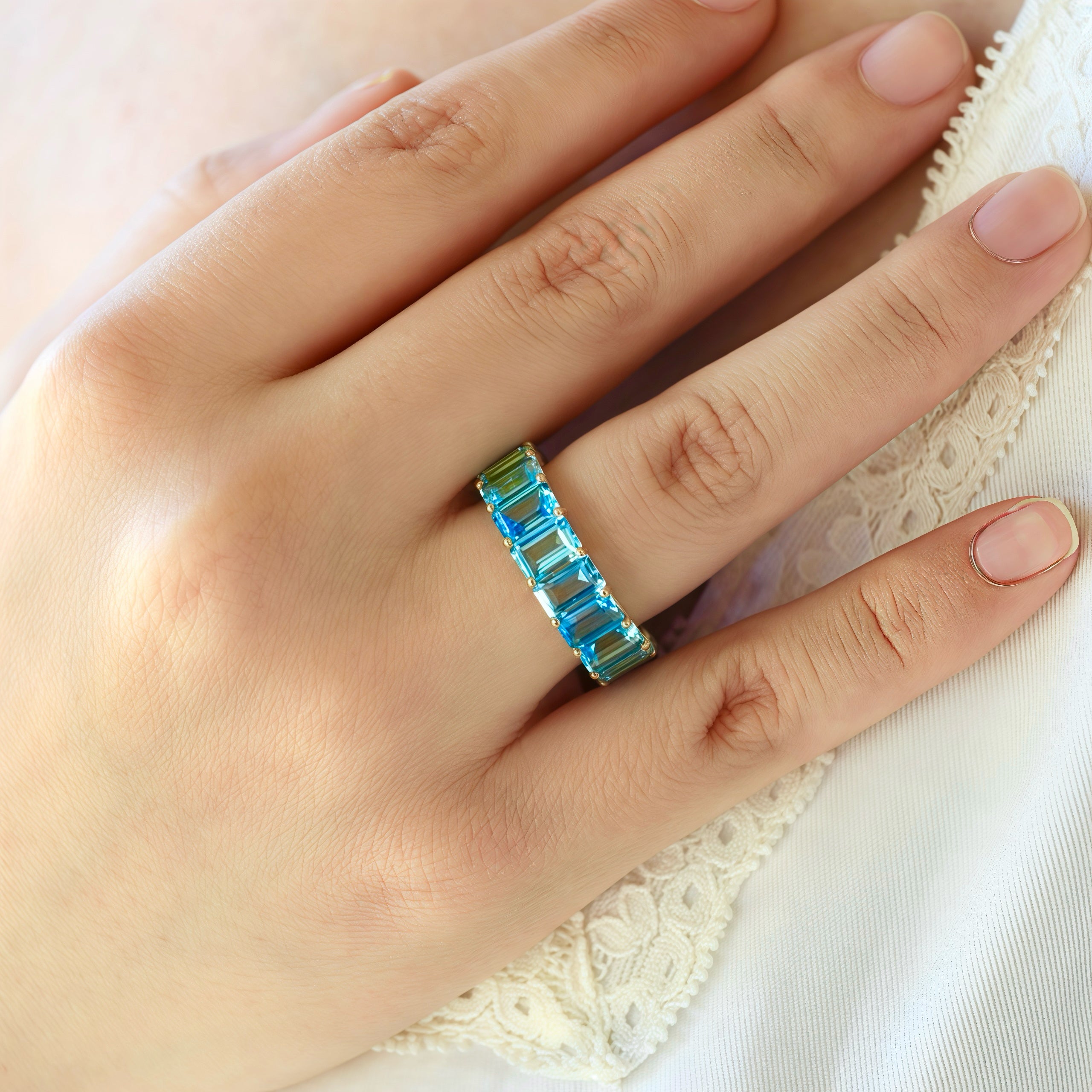 Nora Emerald-Cut Topaz Eternity Ring