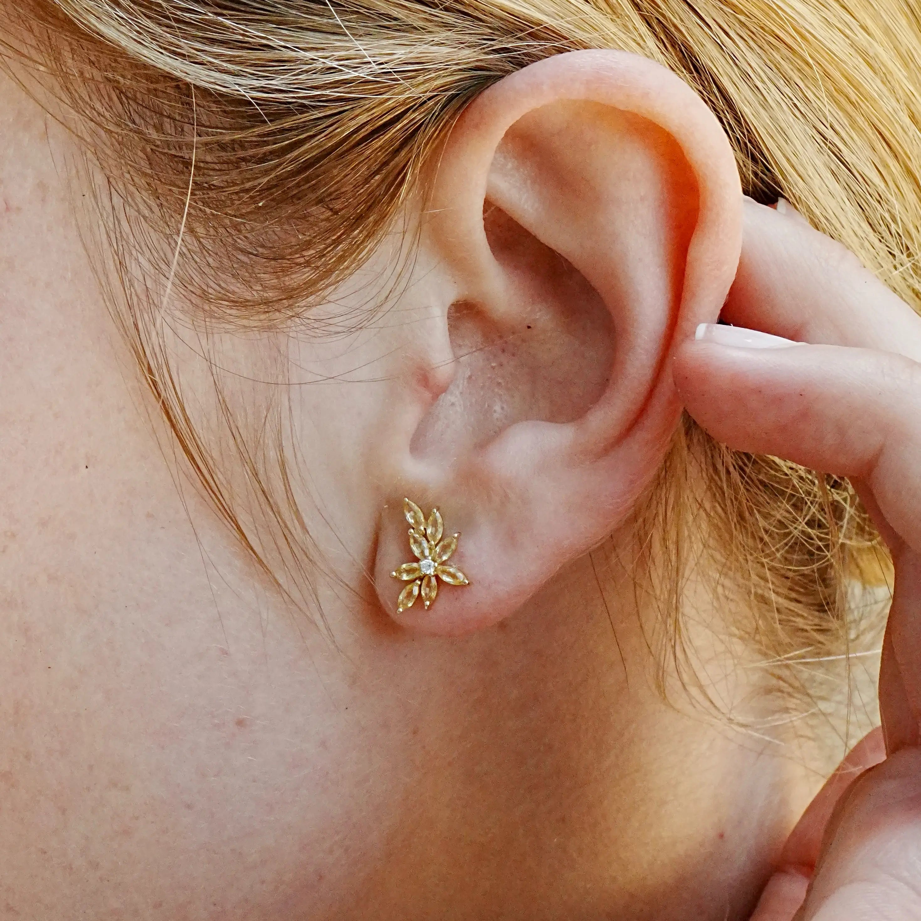 14k gold Nina Zhou x Kai Natural Yellow Sapphire Diamond Small Cluster Earrings