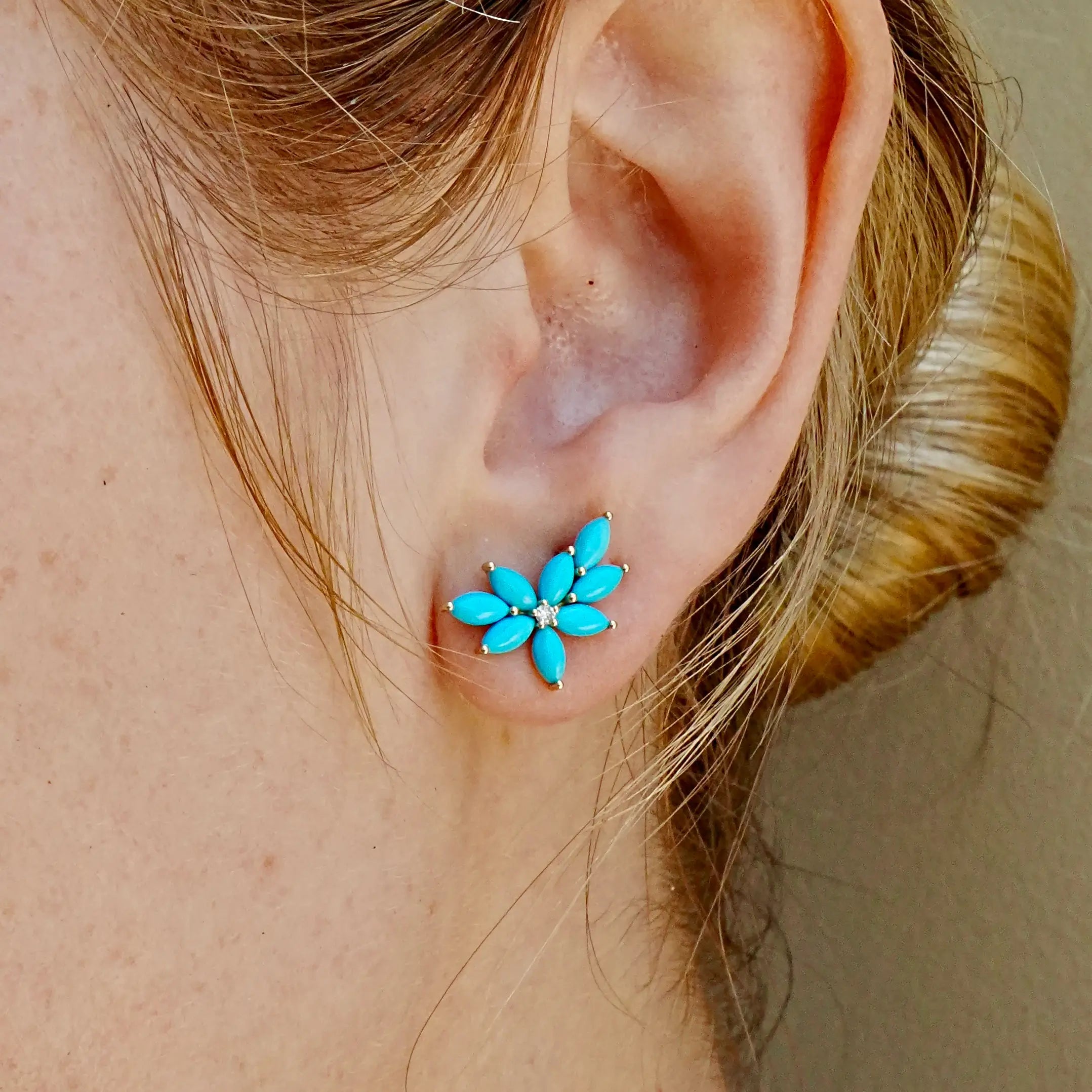 Nina Zhou x Kai Natural Turquoise Diamond Cluster Earrings in 14k Gold