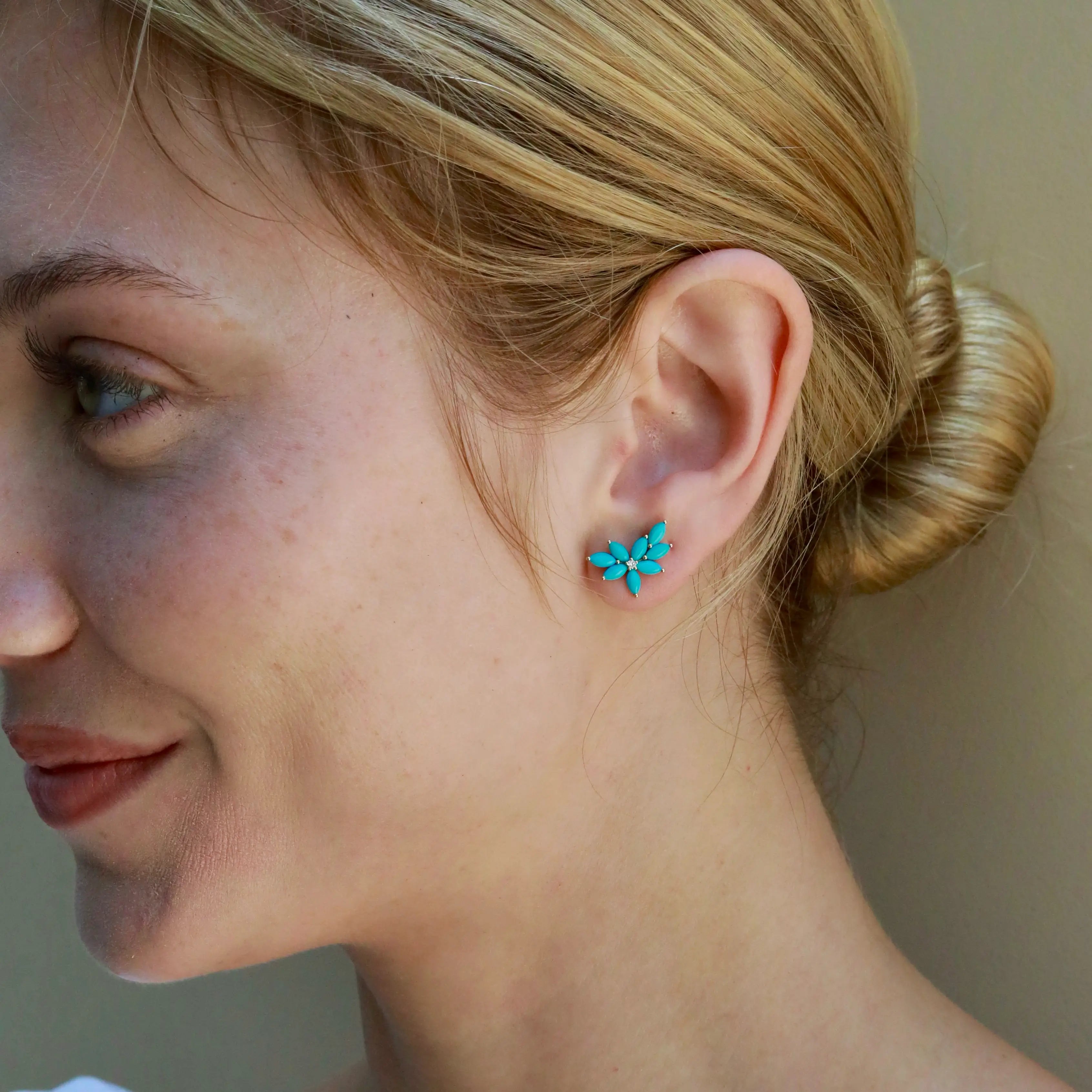 Nina Zhou x Kai Natural Turquoise Diamond Cluster Earrings in 14k Gold