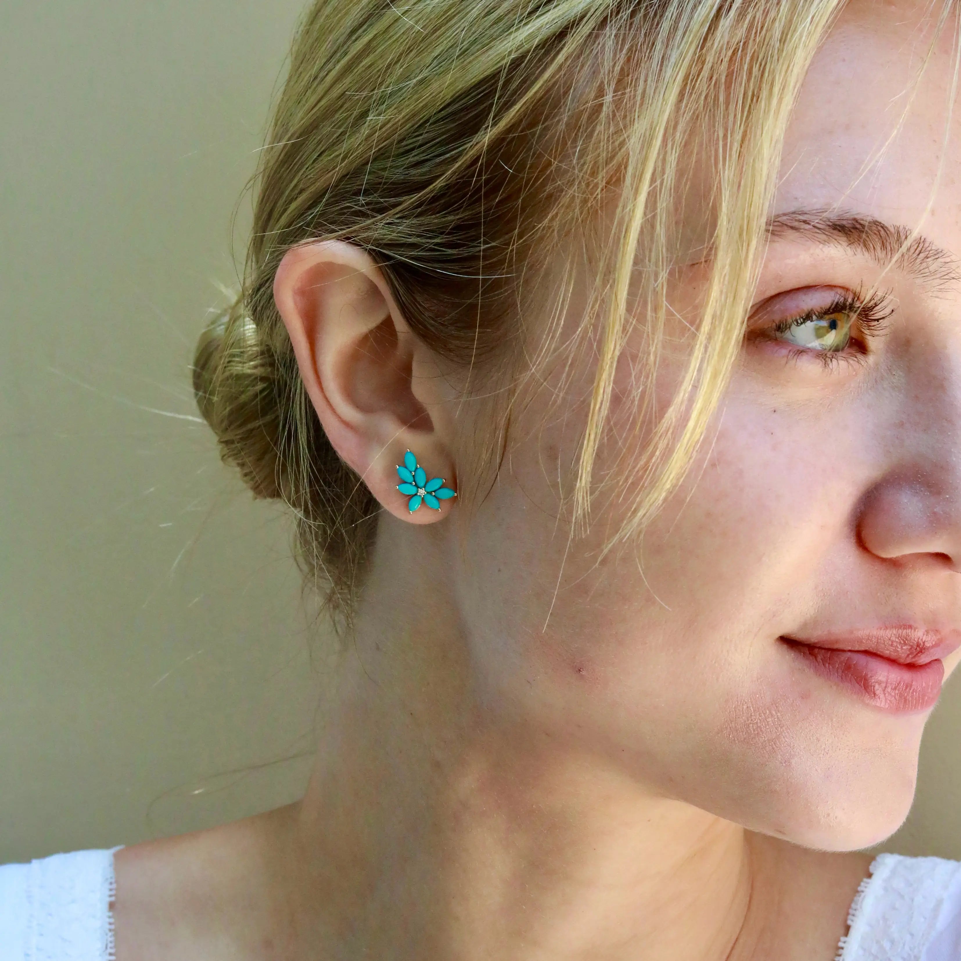 Nina Zhou x Kai Natural Turquoise Diamond Cluster Earrings in 14k Gold