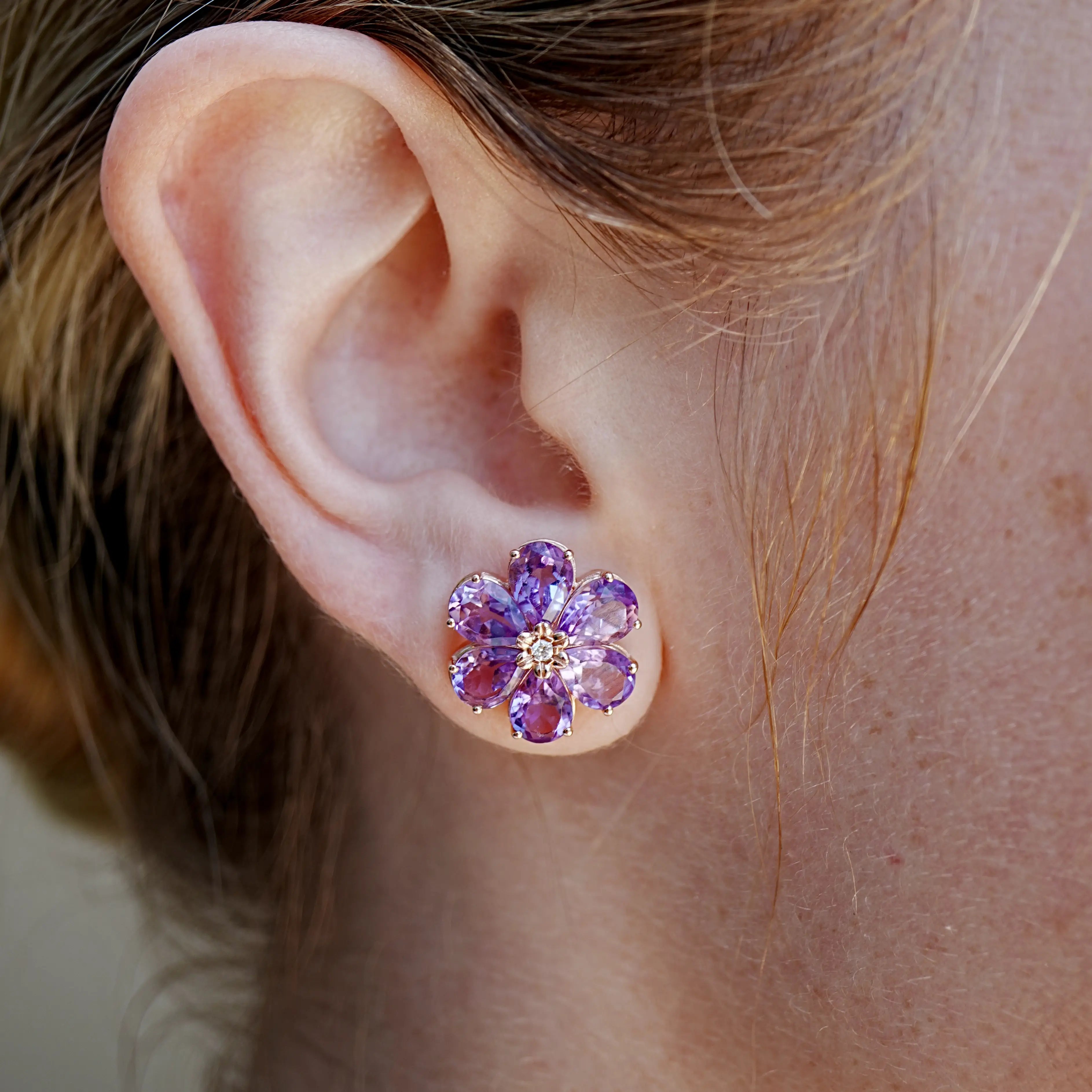 14k gold Nina Zhou x Kai Natural Amethyst Diamond Wildflower Earrings