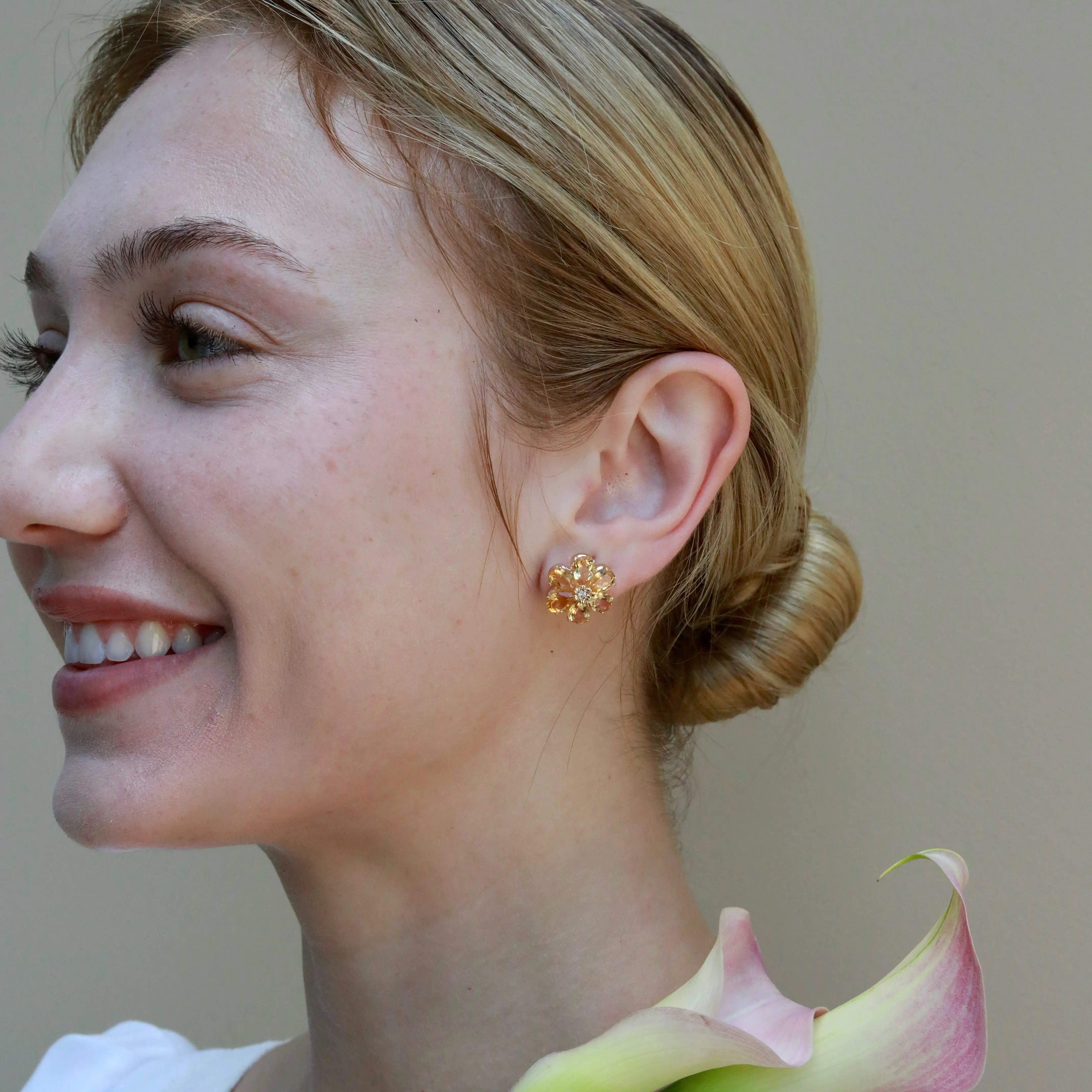 Nina Zhou x Kai Natural Citrine Diamond Wildflower Earrings in 14k gold