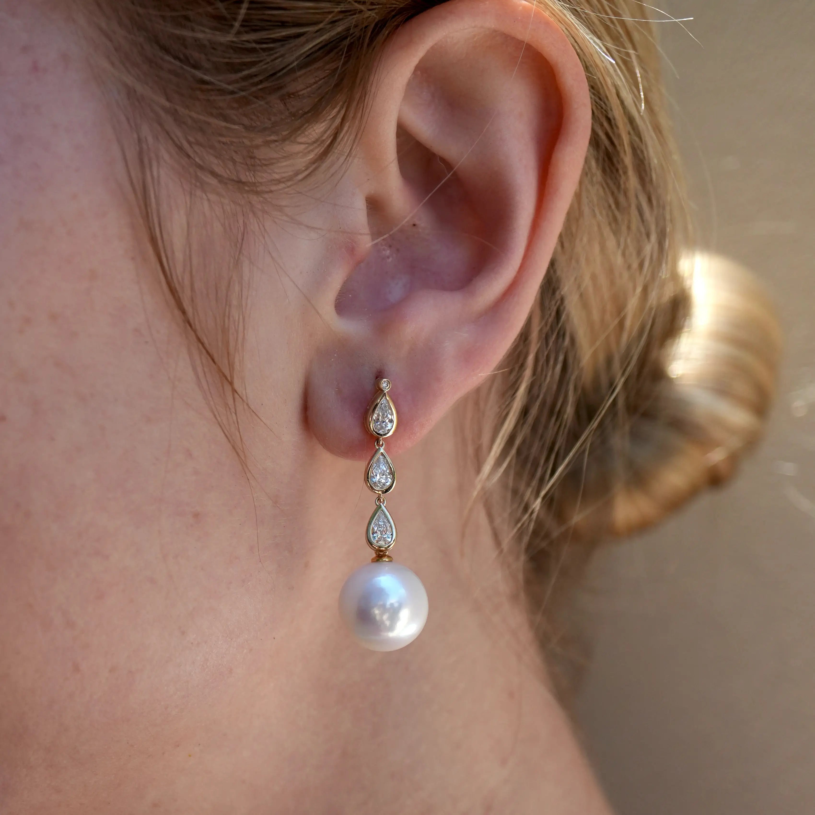 Venus Tears Lab Grown Diamond  Pearl Convertible Drop Earrings 14k yellow gold