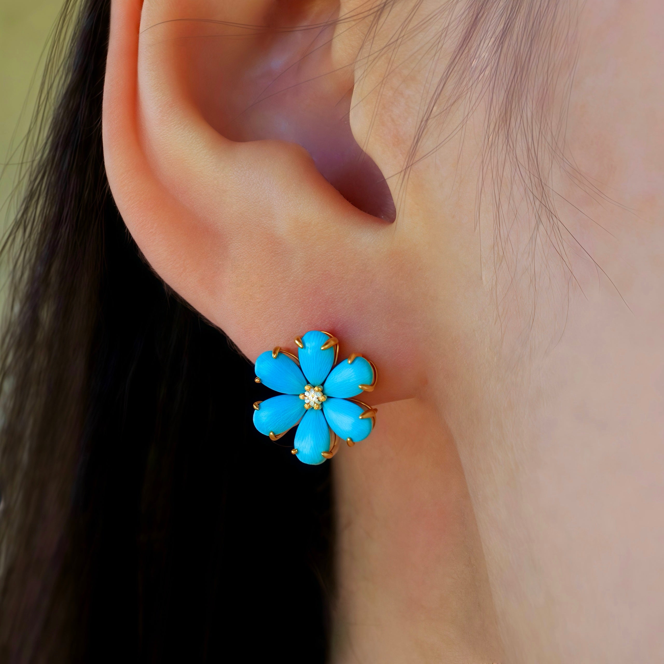 Flora Blossom Turquoise Diamond Earrings