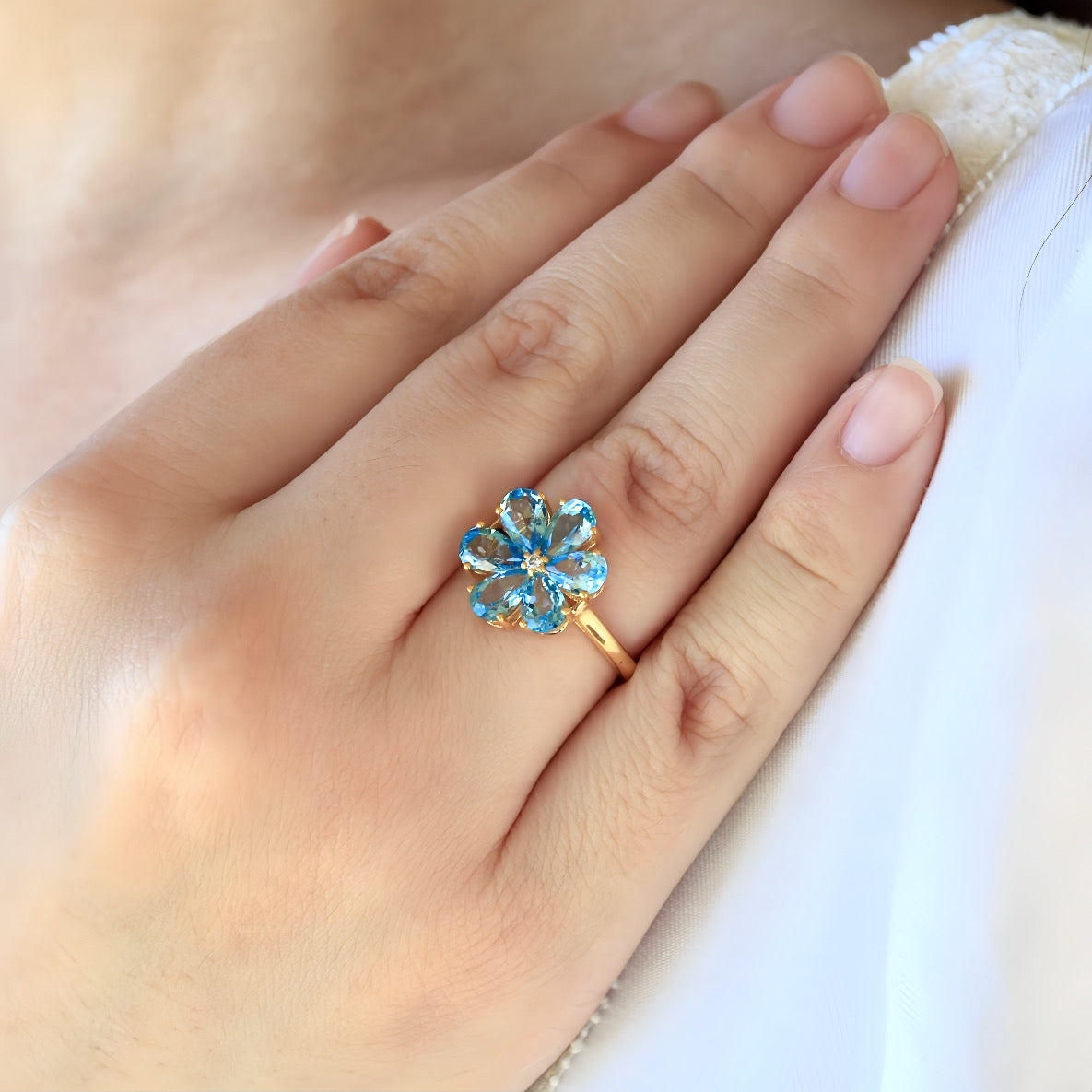 Flora Blossom Topaz Diamond Ring