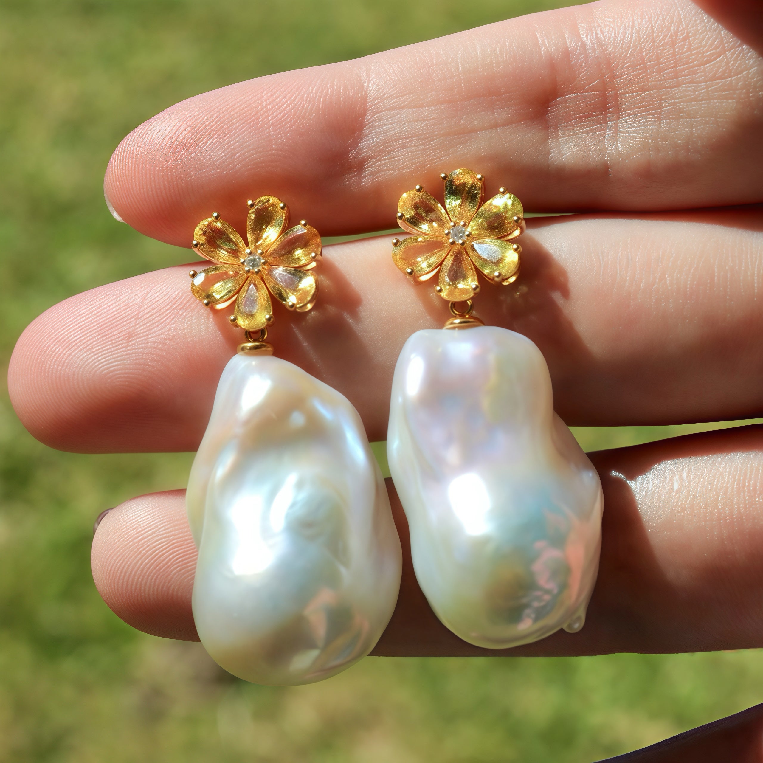 Flora Blossom Yellow Sapphire Diamond Baroque Pearl Convertible Drop Earrings