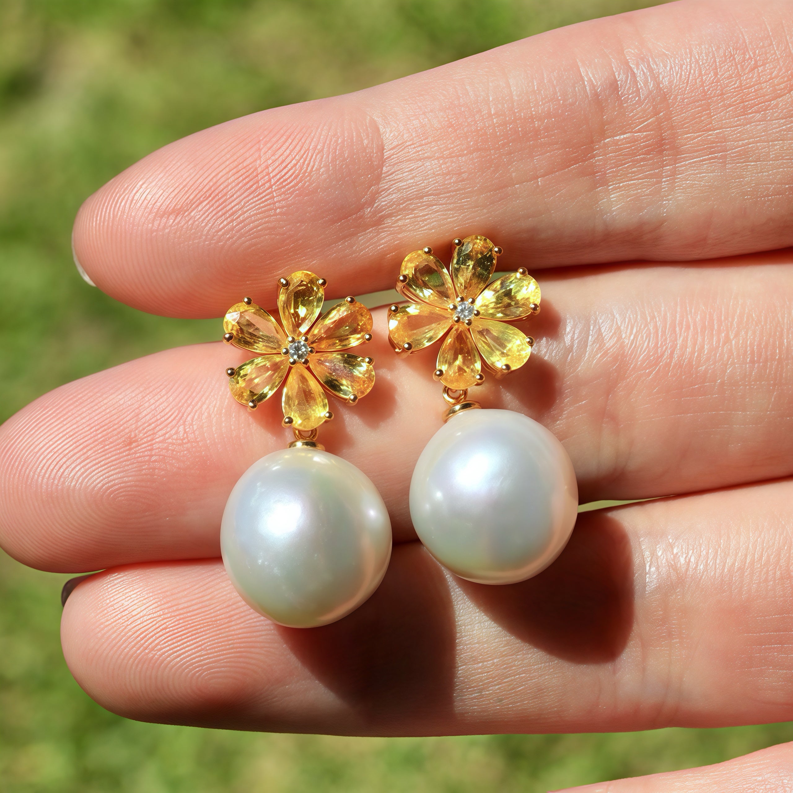 Flora Blossom Yellow Sapphire Diamond Pearl Convertible Drop Earrings