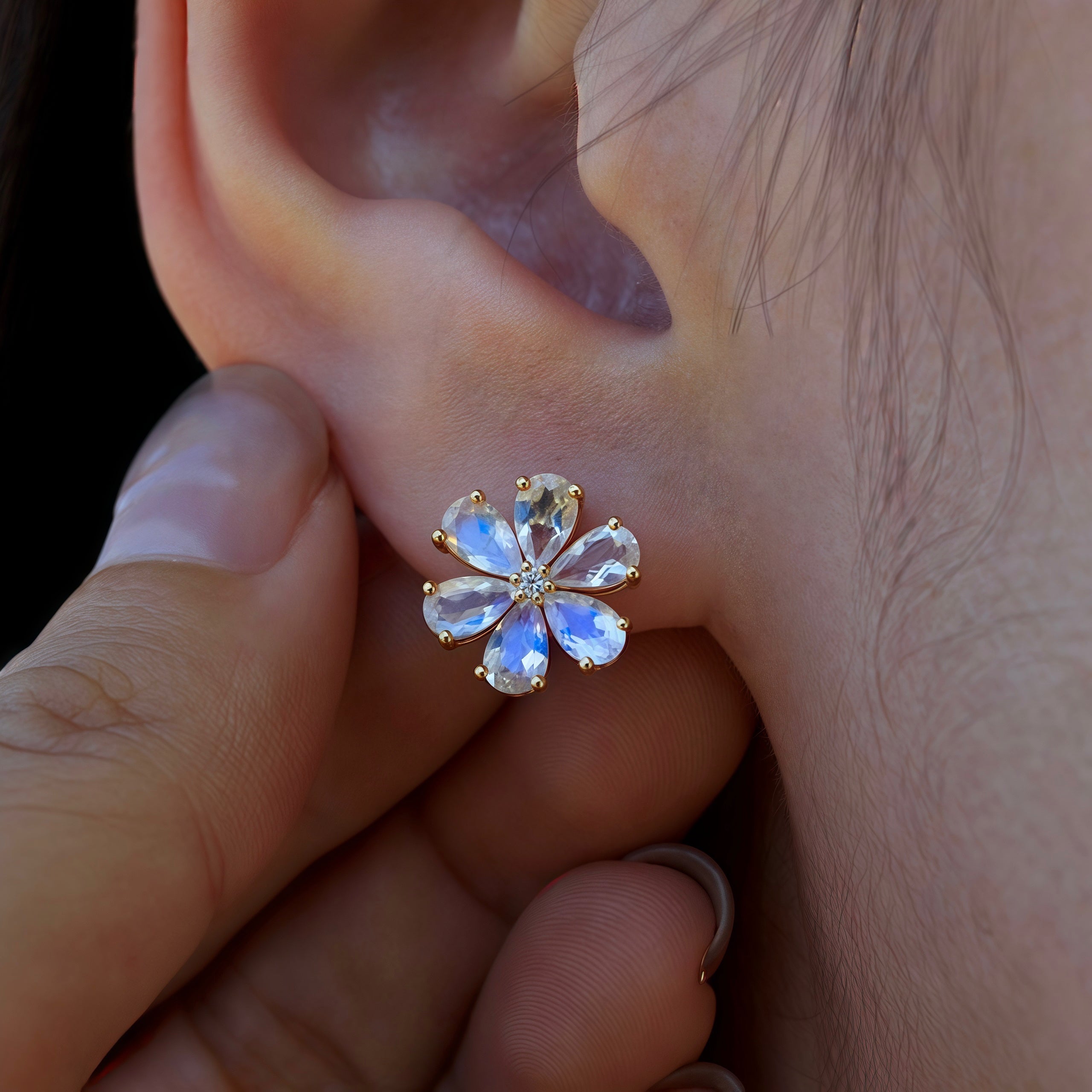 Flora Blossom Moonstone Diamond Earrings
