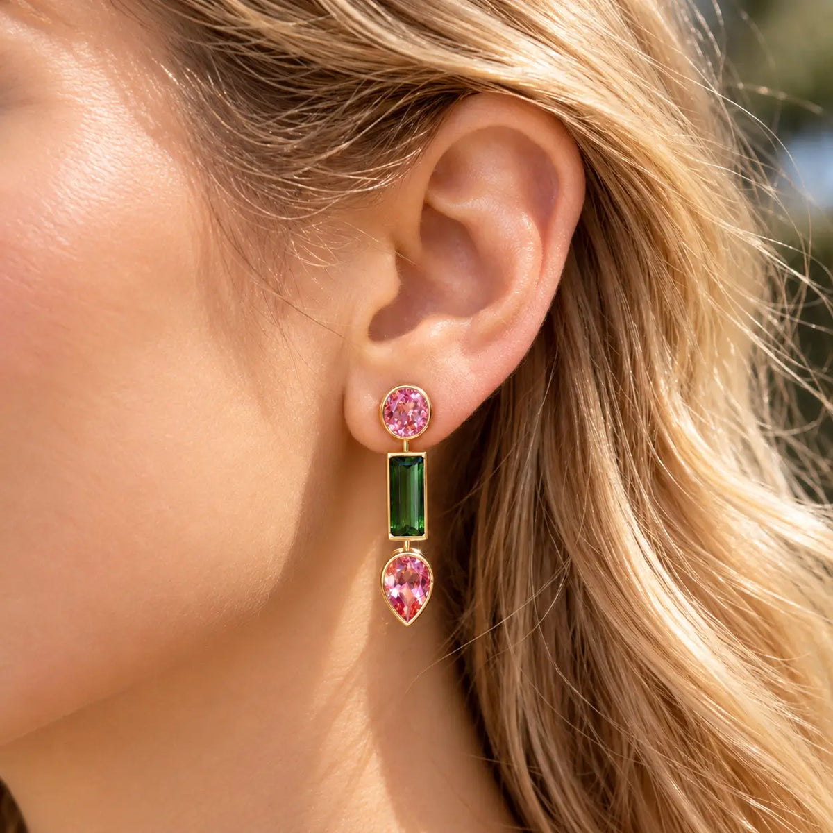 14k solid yellow gold The Garland 7.51 ctw Natural Tourmaline Drop Earrings (One-of-a-Kind)