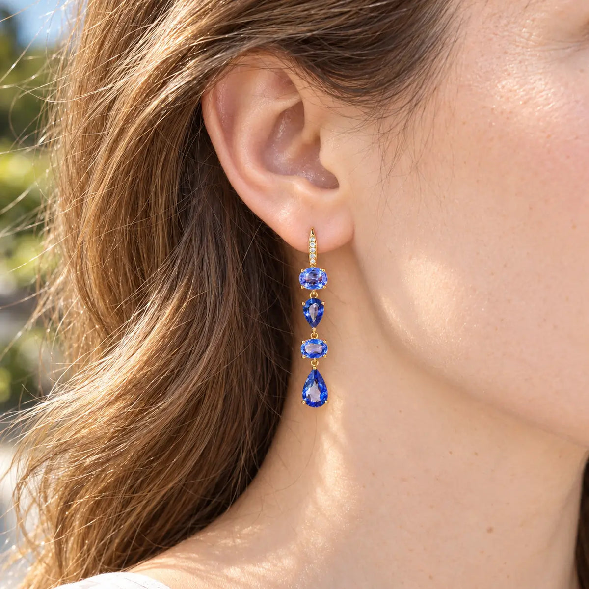 14k yellow gold Garden Melody 6.26 ctw Natural Sapphire & Diamond Drop Earrings (One-of-a-Kind)