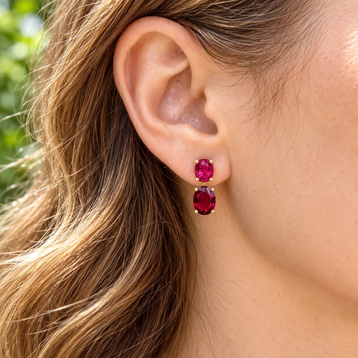 14k yellow gold Duet 4.18 ctw Natural Rubellite Drop Earrings (One-of-a-Kind)