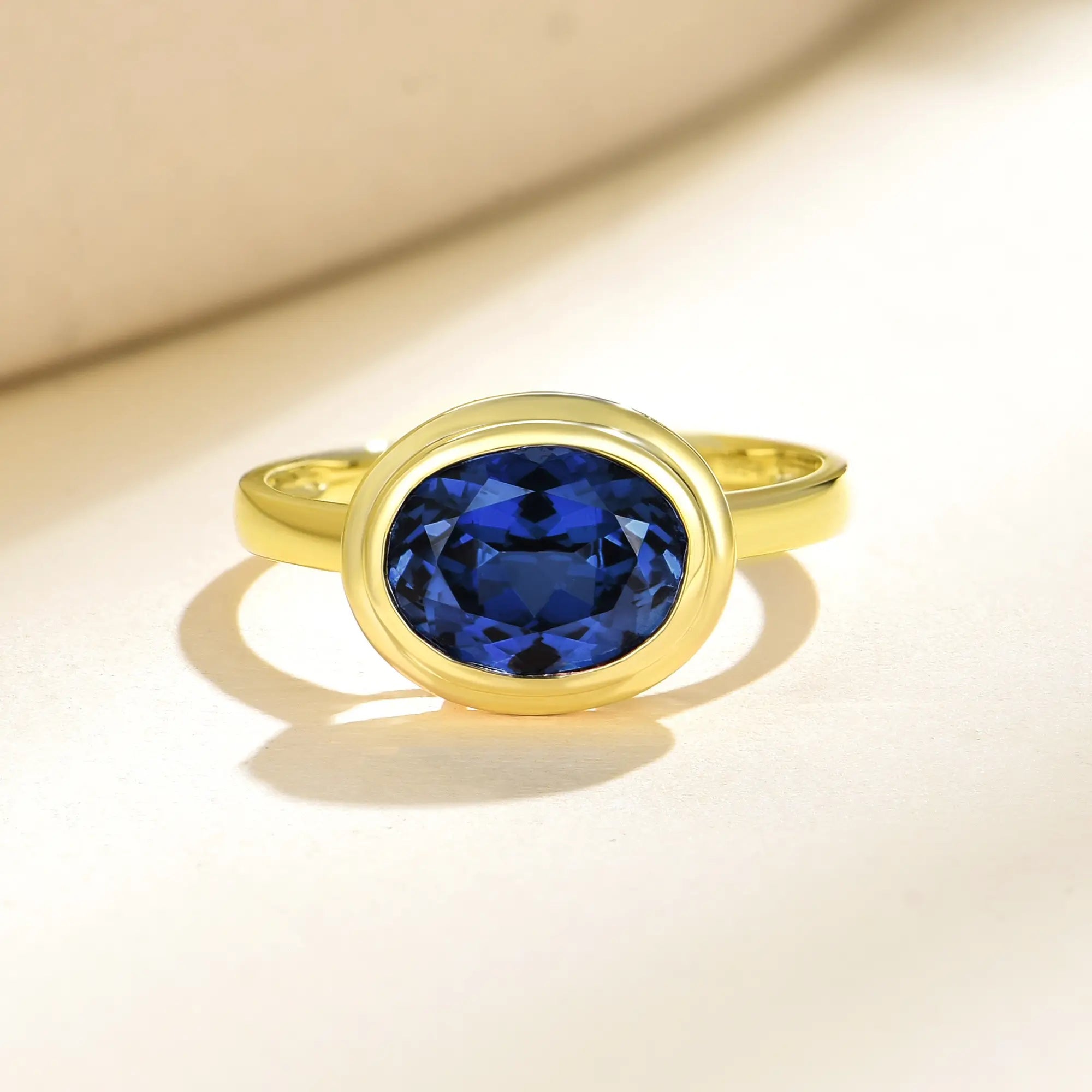 14k gold Bella East-West 2.50 Oval Lab Grown Sapphire Ring