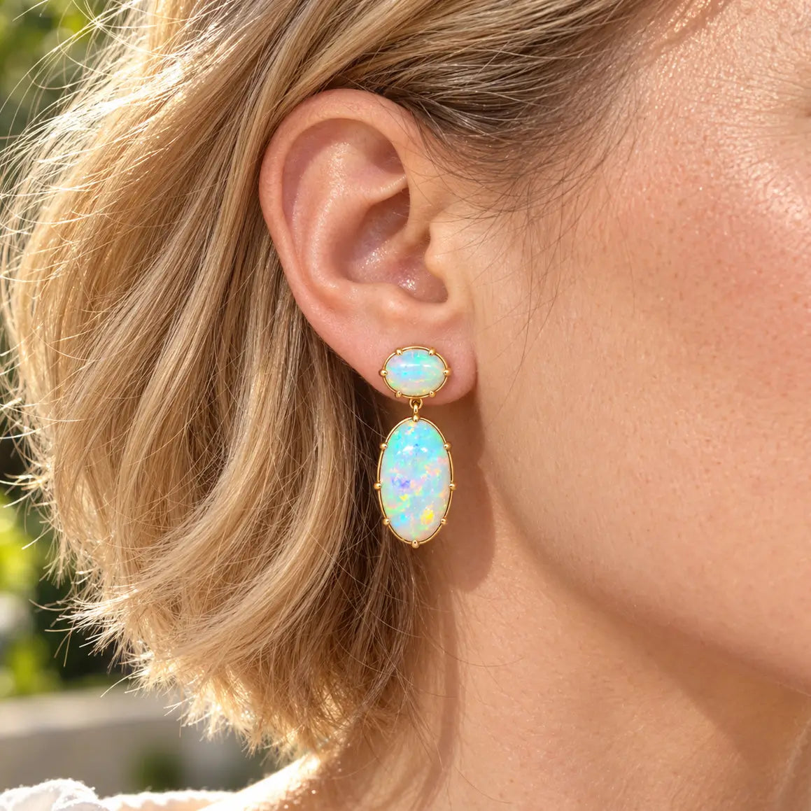 14k yellow gold Aurea 19.17 ctw Natural Opal Drop Earrings (One-of-a-Kind)