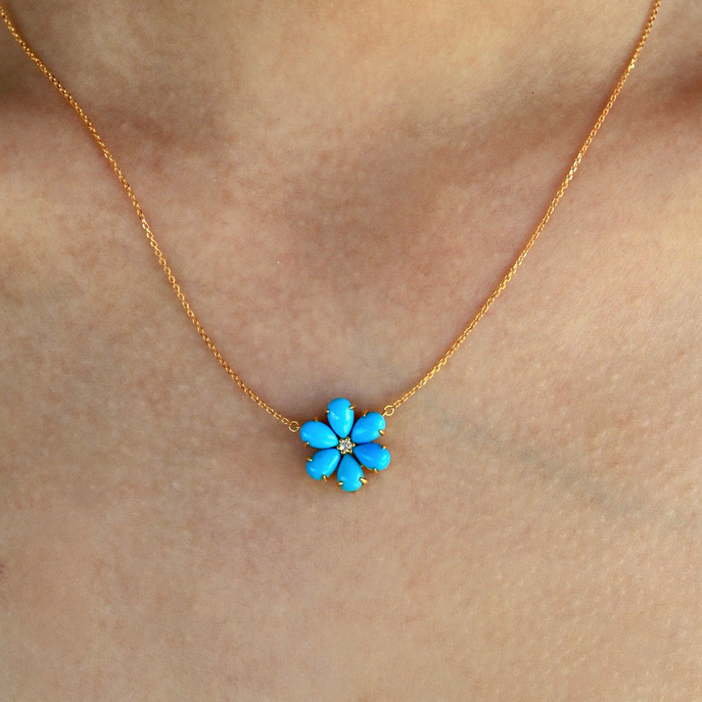 Flora Blossom Turquoise Diamond Necklace