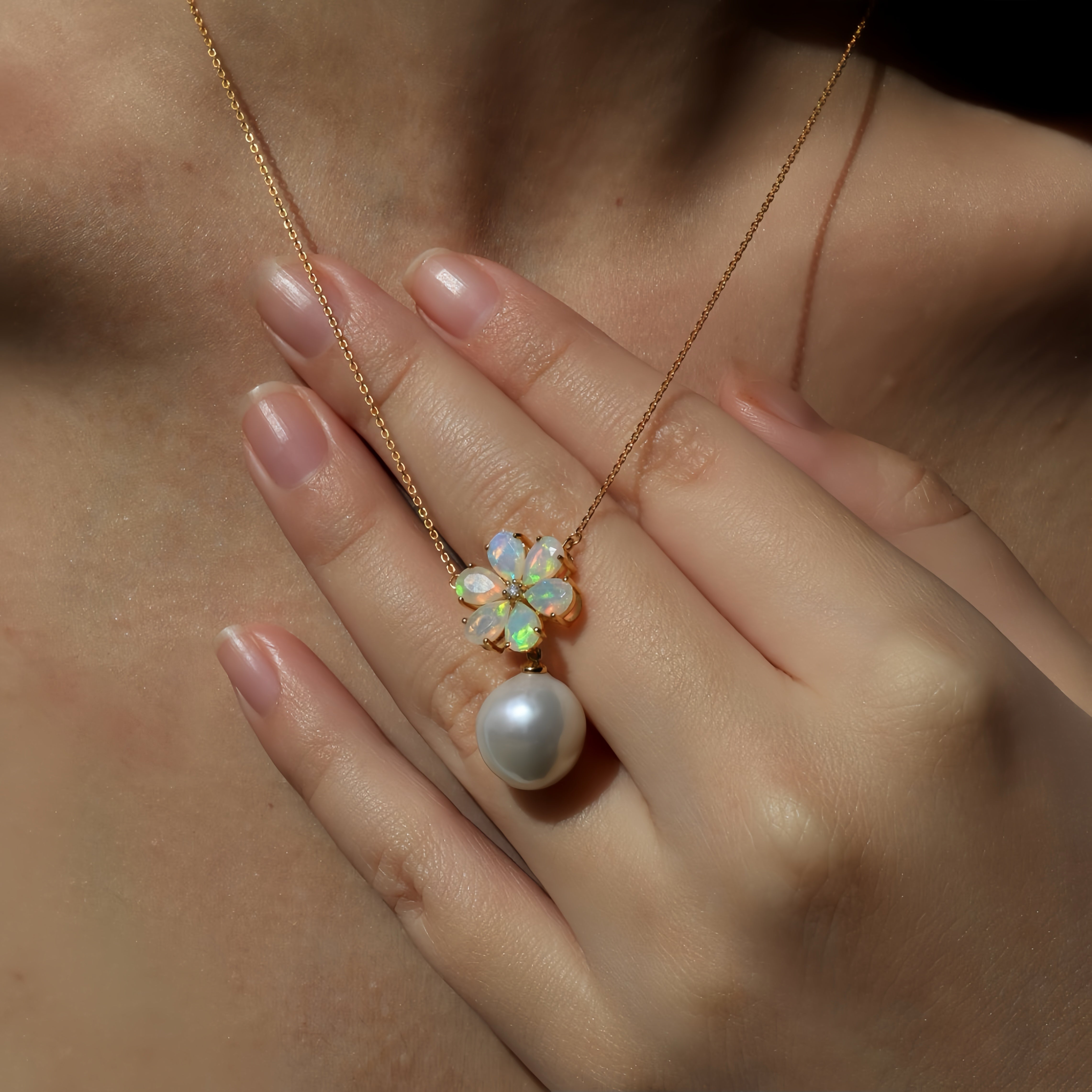 Flora Blossom Opal Diamond Pearl Convertible Necklace
