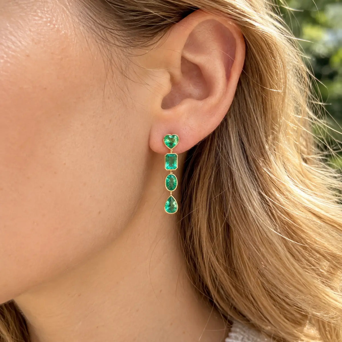 14k yellow gold The Garland AIGS Certified 6.56 ctw Natural Emerald Drop Earrings (One-of-a-Kind)