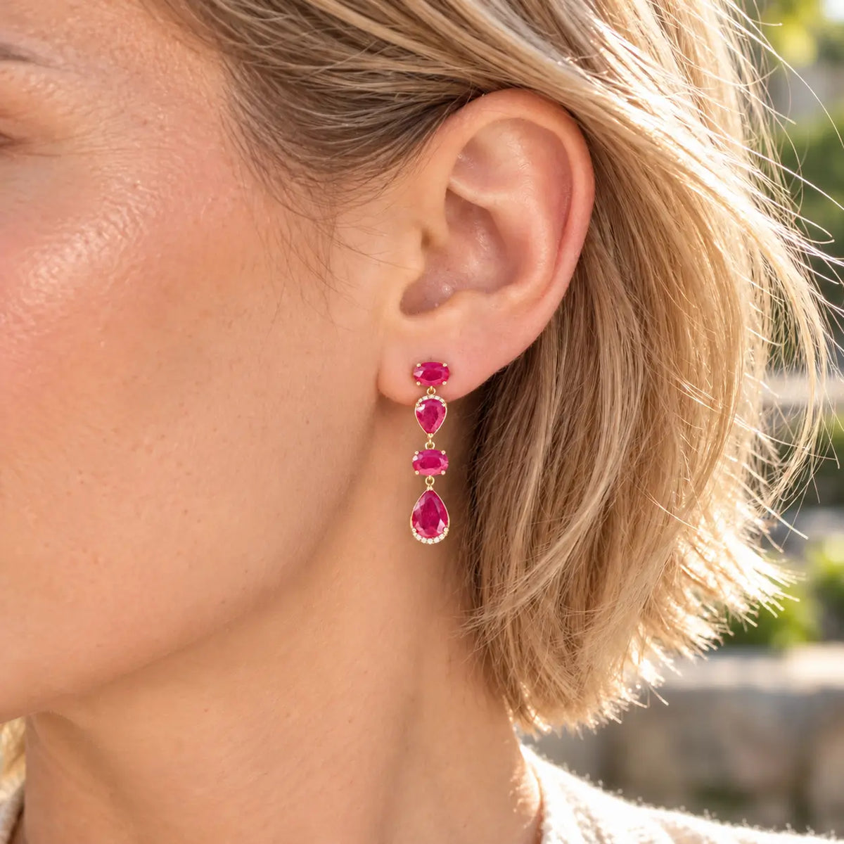 14k yellow gold Garden Melody 5.02 ctw Natural Ruby & Diamond Drop Earrings (One-of-a-Kind)