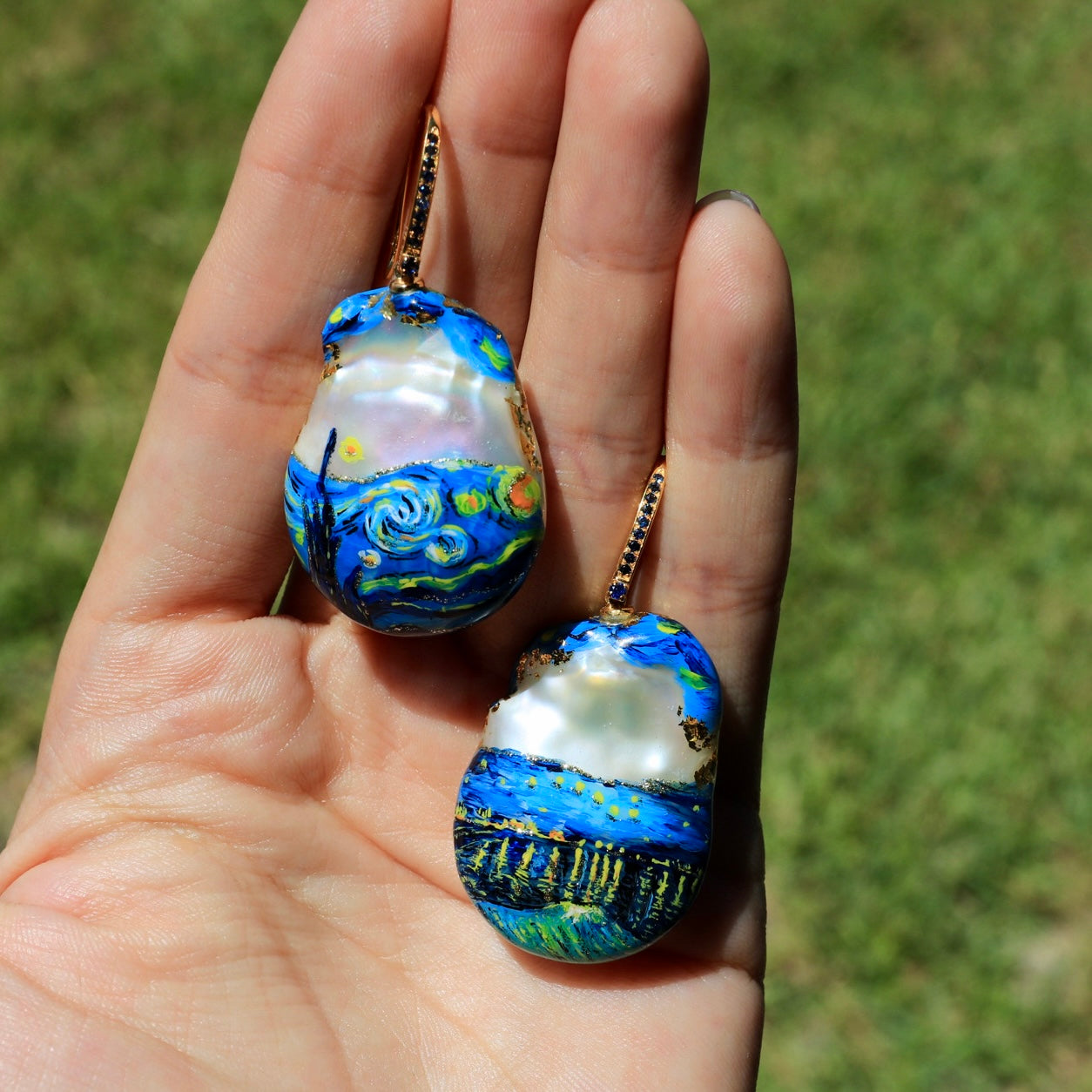 Hand-Painted Starry Night Baroque Pearl Enhancers